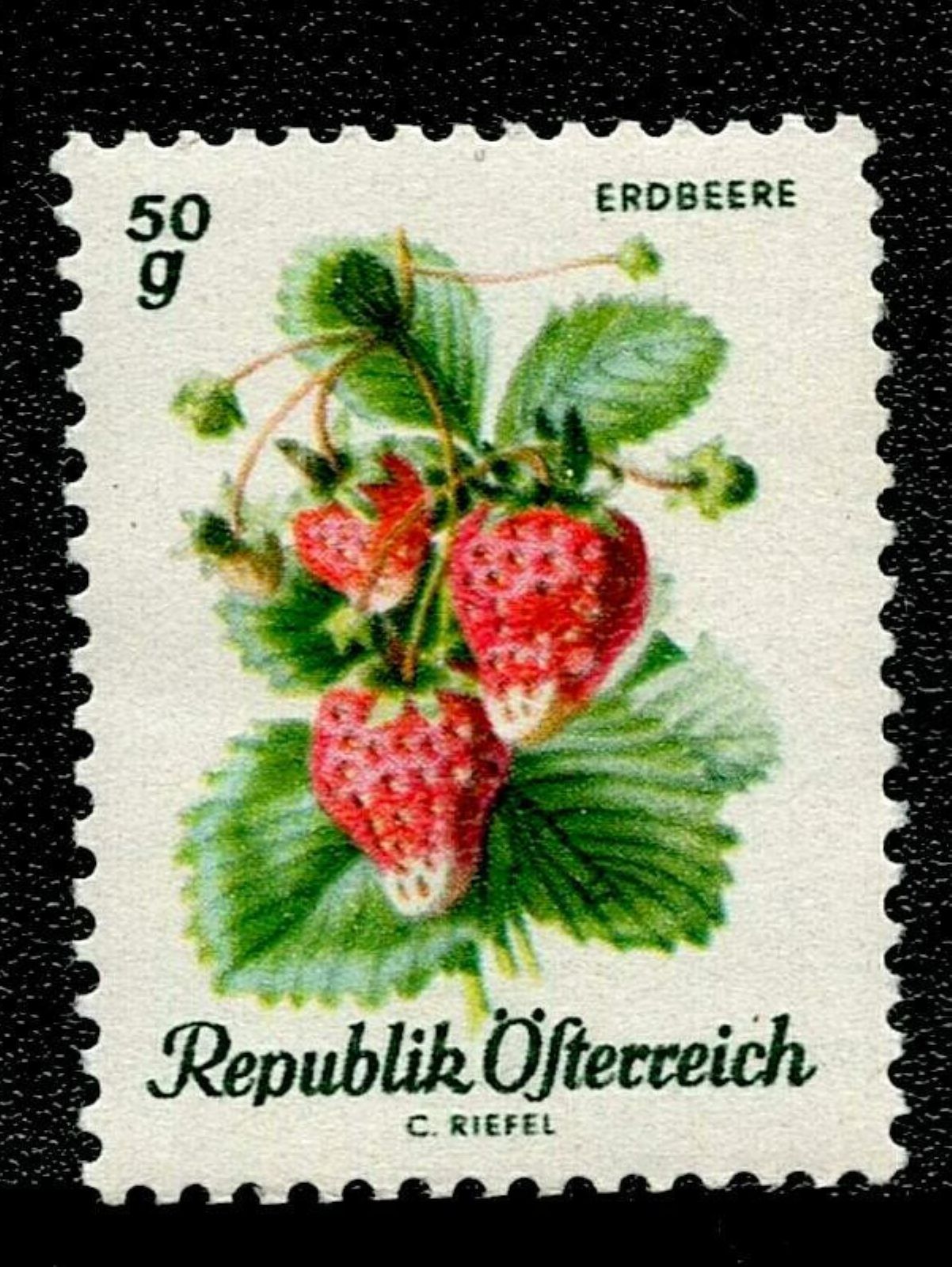 SCG131 Austria Fruit Series Stamps – Strawberries, Apple, Grapes, Cherries & Apricots – Republik Österreich