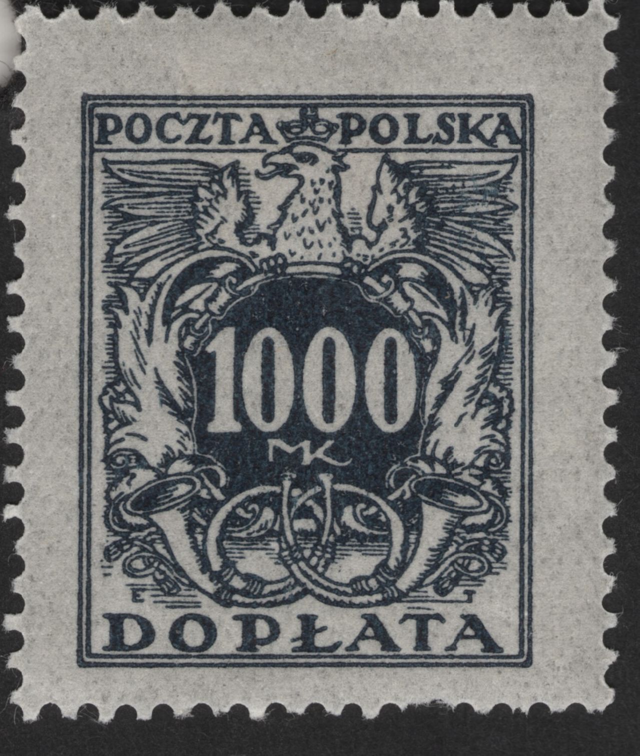 SCG12633 - Poland 1000 Mk Postage Due Stamp – “Dopłata” Eagle & Postal Horn Design