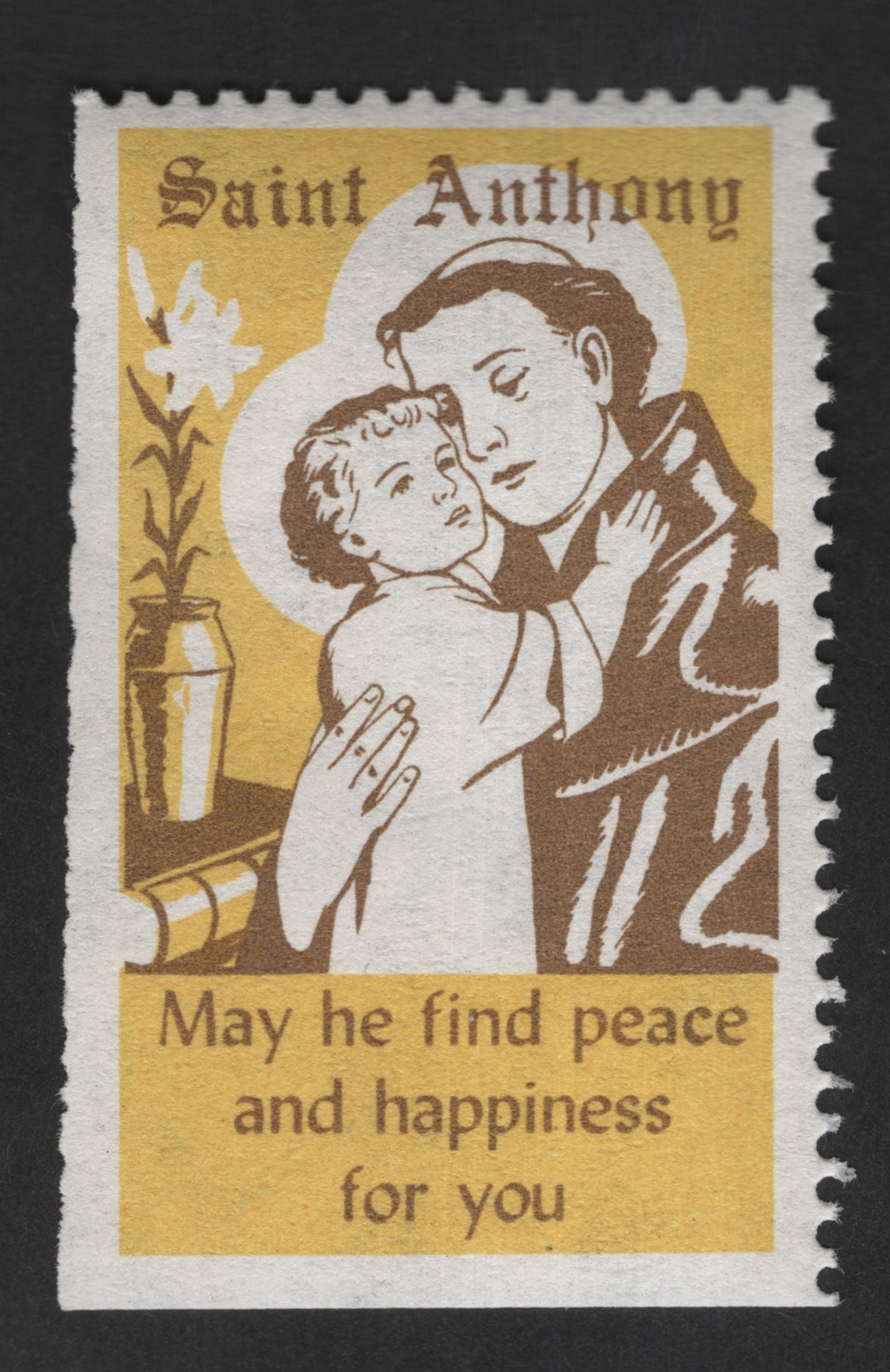 SCG12837 - Saint Anthony Devotional Charity Label – “May He Find Peace and Happiness”
