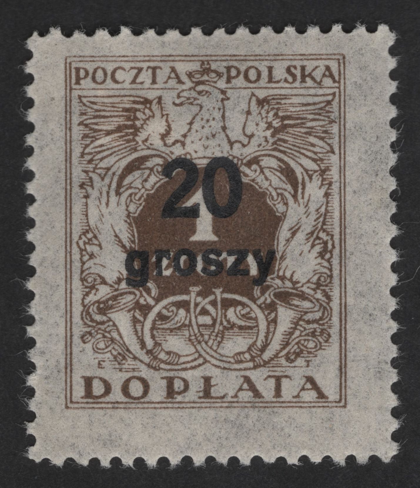 SCG12625 - Poland 20 Groszy Dopłata Postage Due Stamp – Polish Eagle Overprint Issue