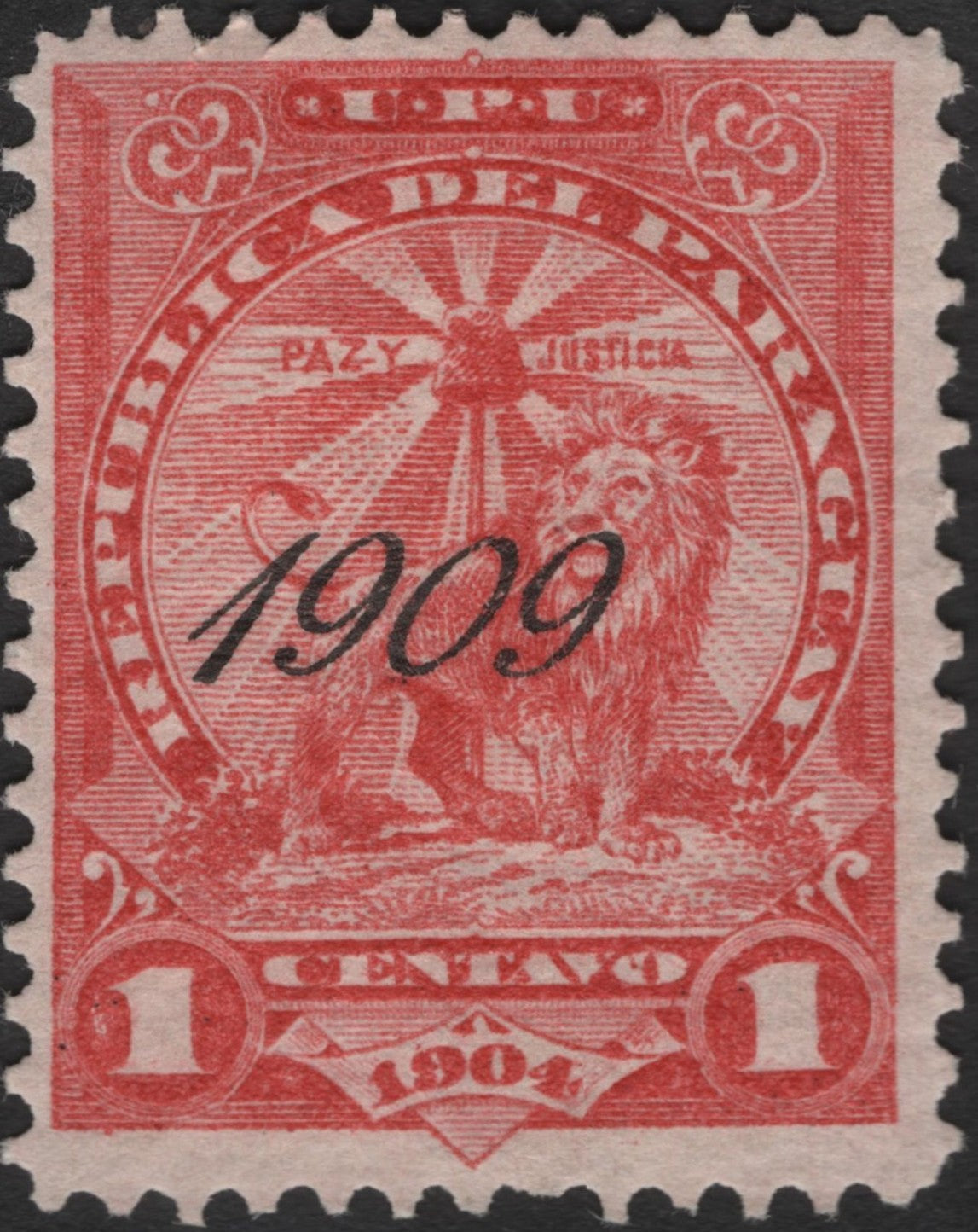 SCG2370 - Paraguay 1904 "Lion & Liberty Cap" 1c Overprinted 1909