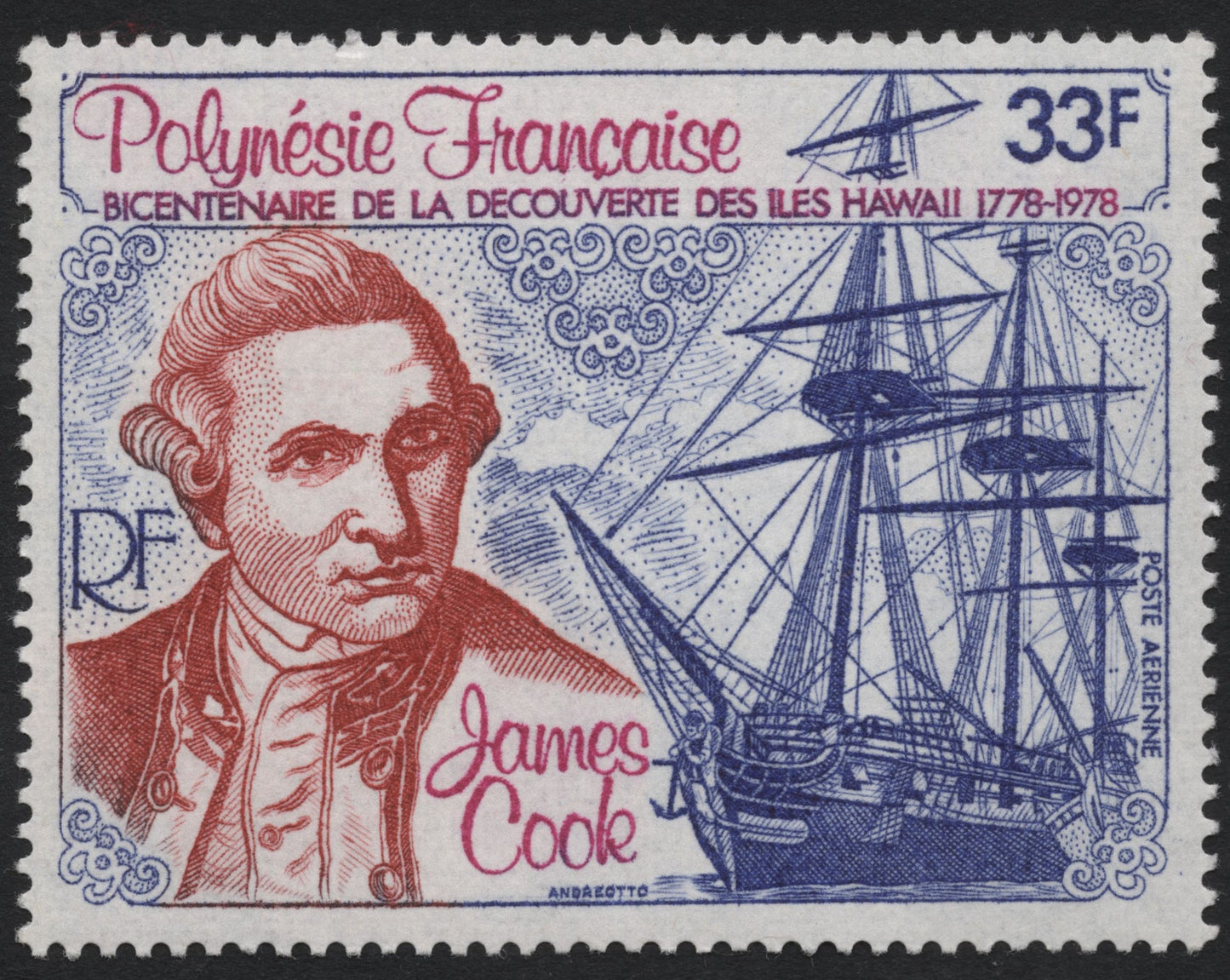SCG7597 - French Polynesia 1978 — Bicentennial of Hawaii Discovery (James Cook)