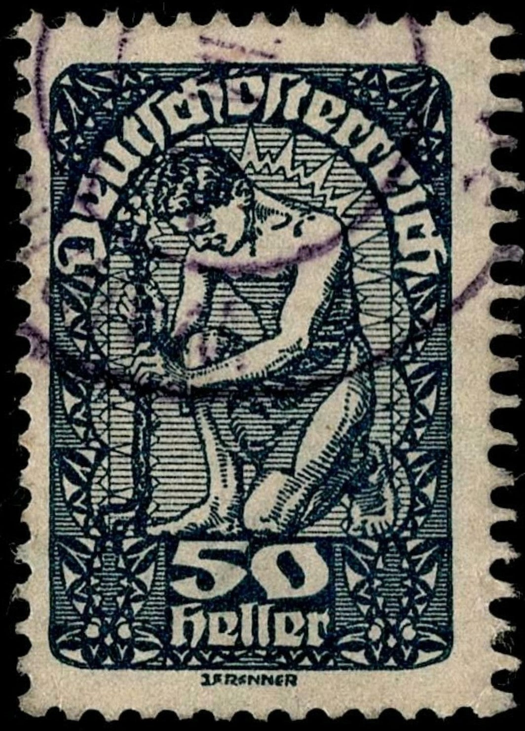 SCG611 - Austria 50 Heller Deutschösterreich Chain Breaker Stamp