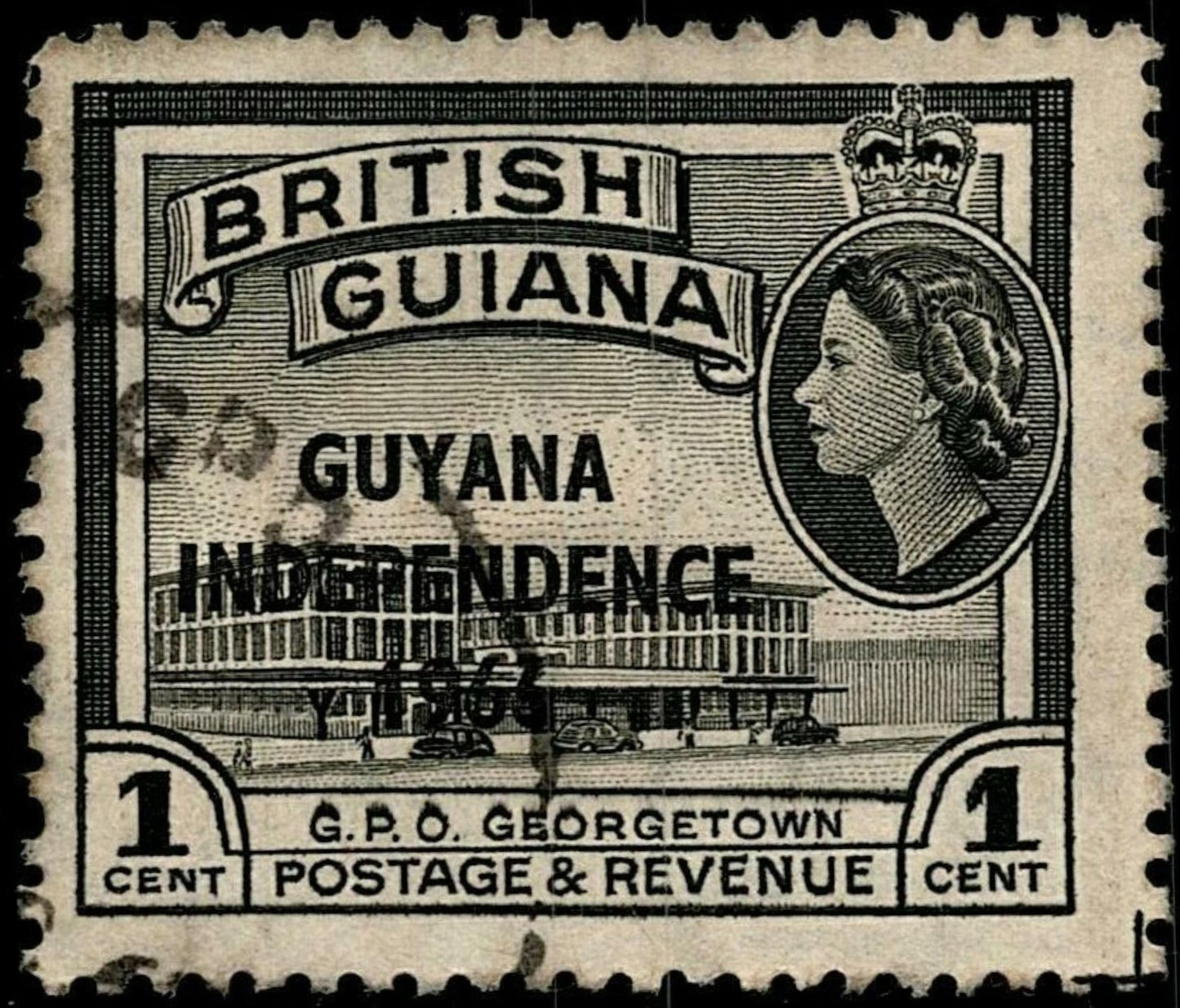 SCG745 - British Guiana 1 Cent Guyana Independence 1966 Overprint