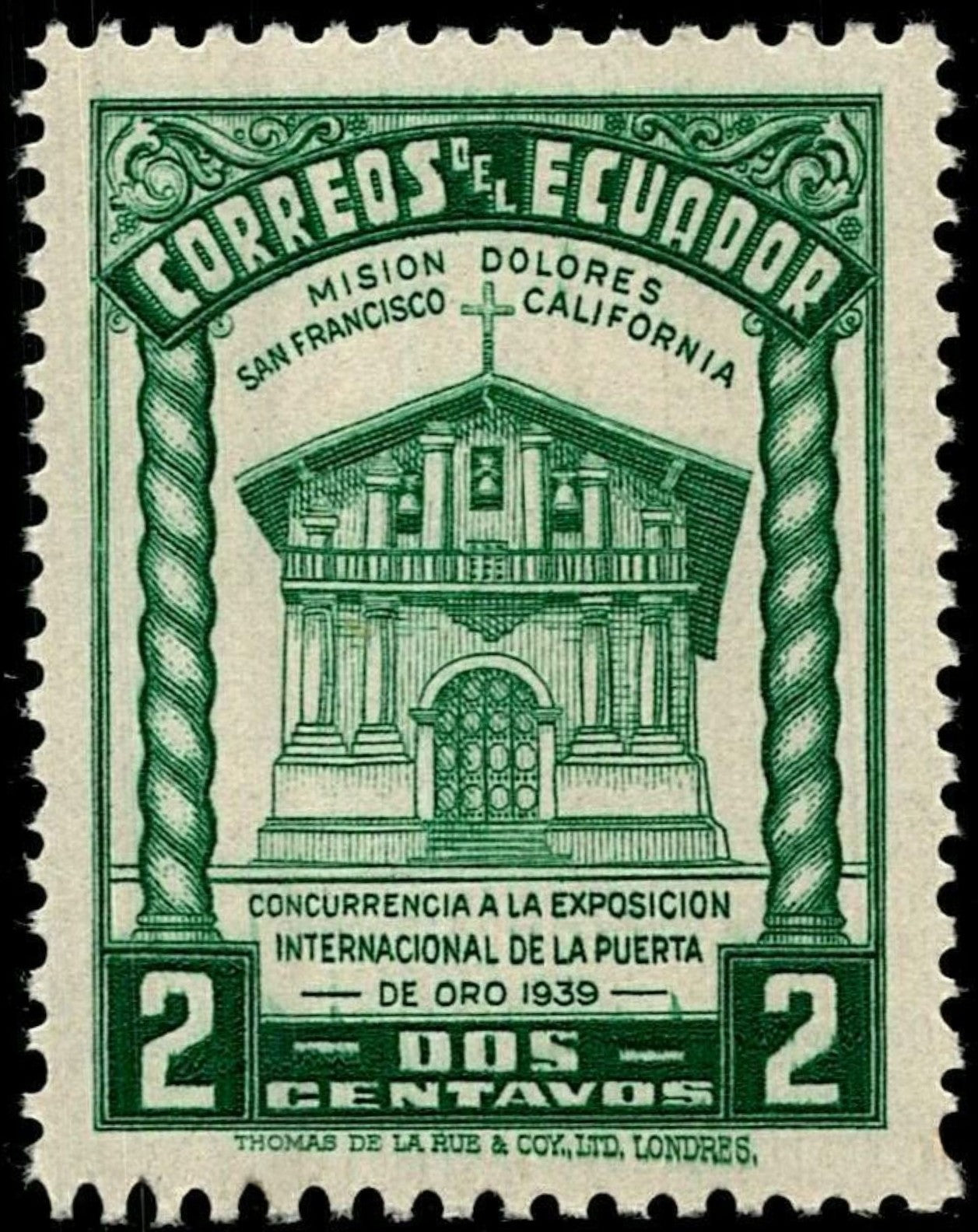 SCG748 - Ecuador 2 Centavos Mission Dolores Exposition Stamp (1939)