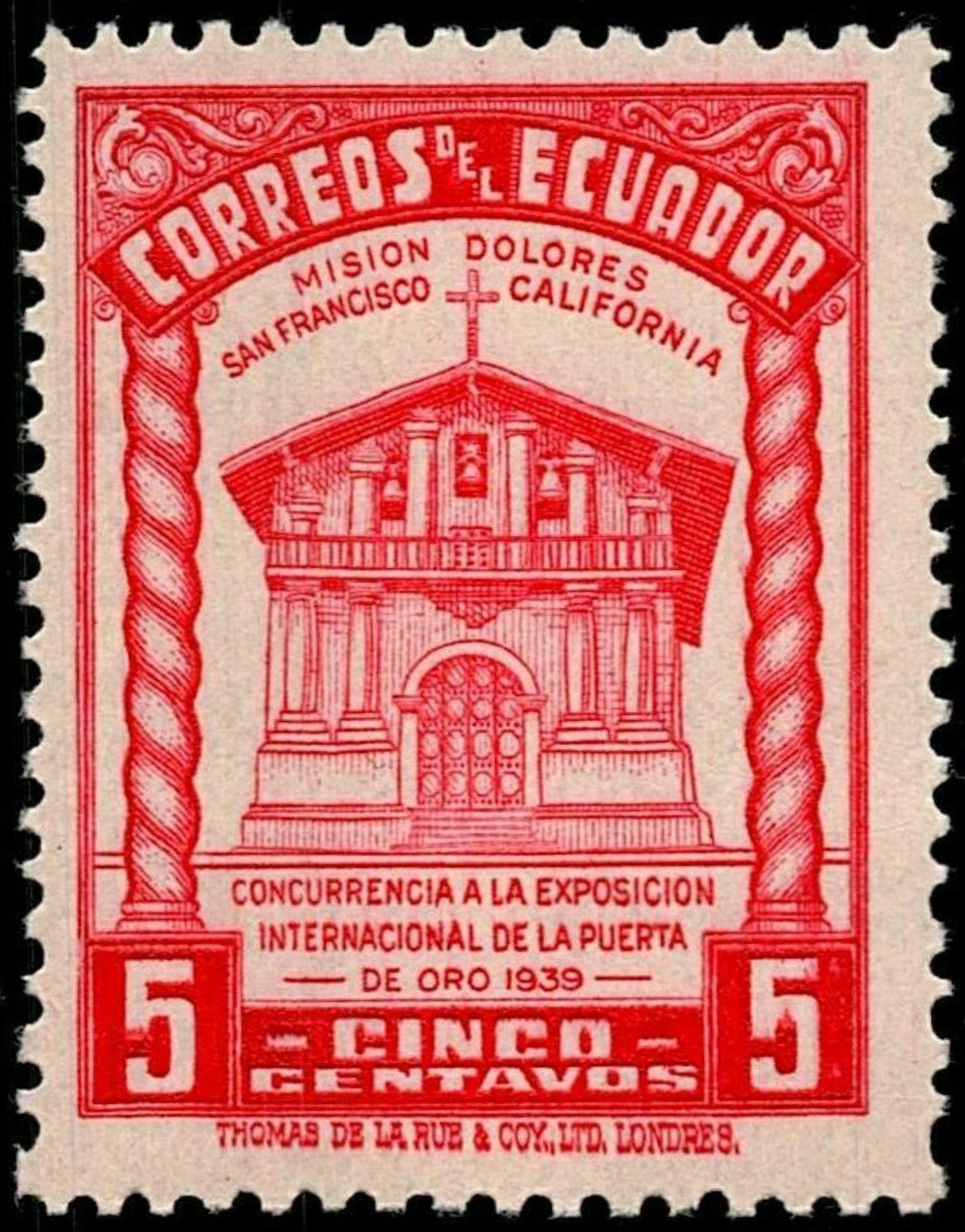 SCG749 - Ecuador 5 Centavos Mission Dolores Exposition Stamp (1939)