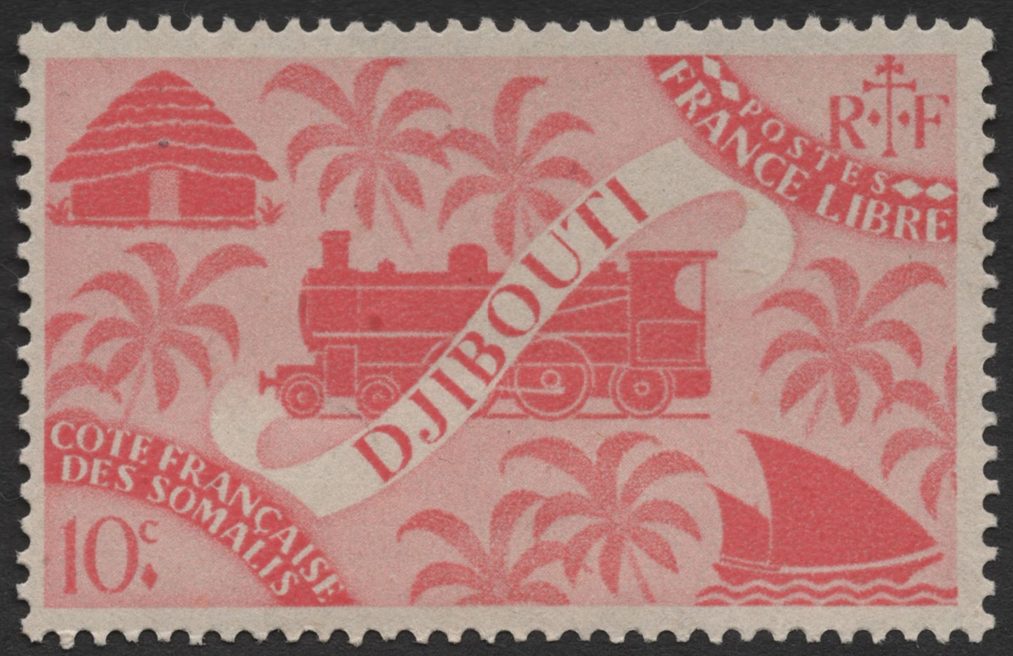 SCG562 - Djibouti (French Somali Coast) Free France Stamps — Train & Palm Motif