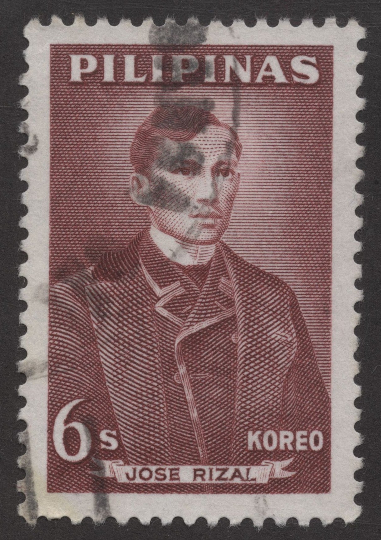 SCG224 Used Philippines 6 Sentimo Stamp – José Rizal Portrait (Koreo Issue)