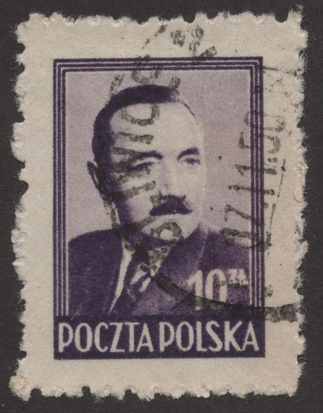 SCG223 Used Poland 10 Groszy Stamp – Portrait of Bolesław Bierut