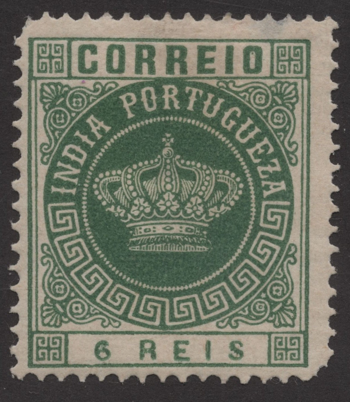 SCG219 Portuguese India 6 Reis Stamp – Crown Design (MLH - Mint Lightly Hinged)