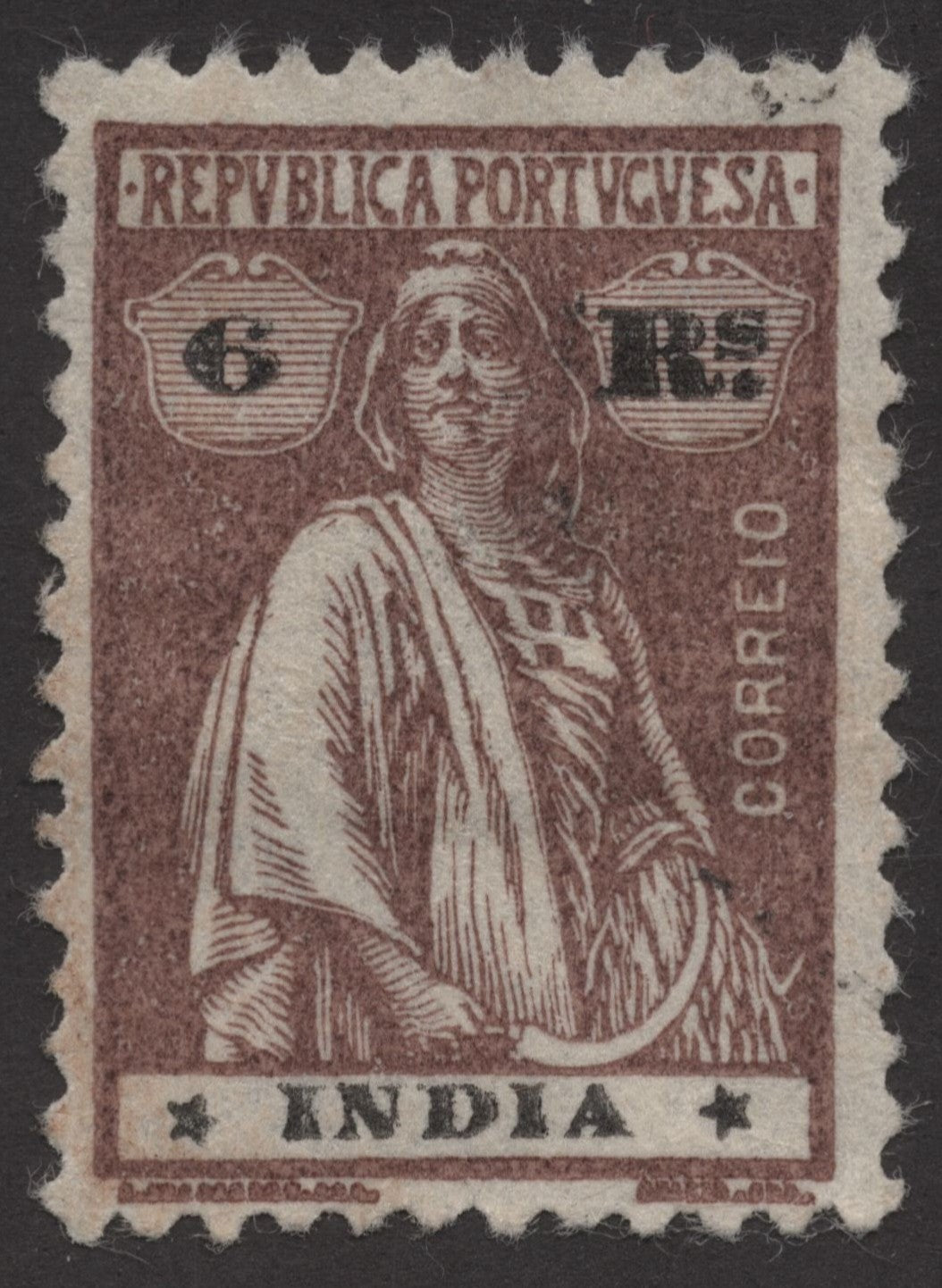 SCG218 Portuguese India Overprinted Stamp – 6 Reis on 1 Tanga Issue- Used