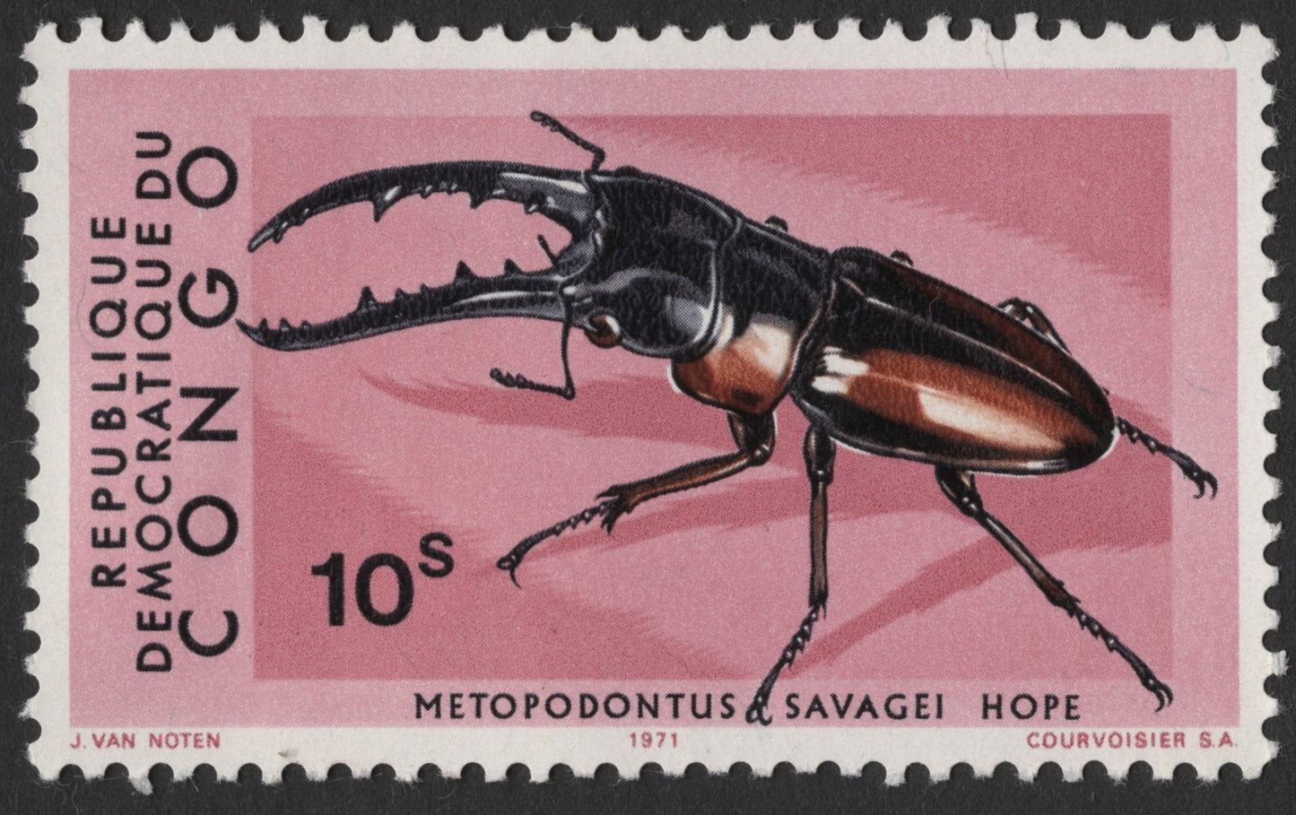 SCG318 - Democratic Republic of Congo 1971 – Metopodontus Savagei Beetle Stamp (10s) (MLH)