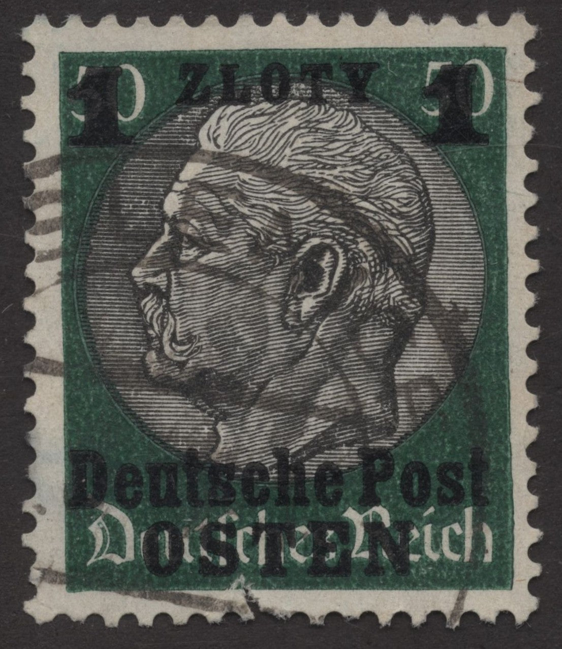 SCG233 Used German Occupation Overprint – 1 Zloty "Deutsche Post Osten" Stamp