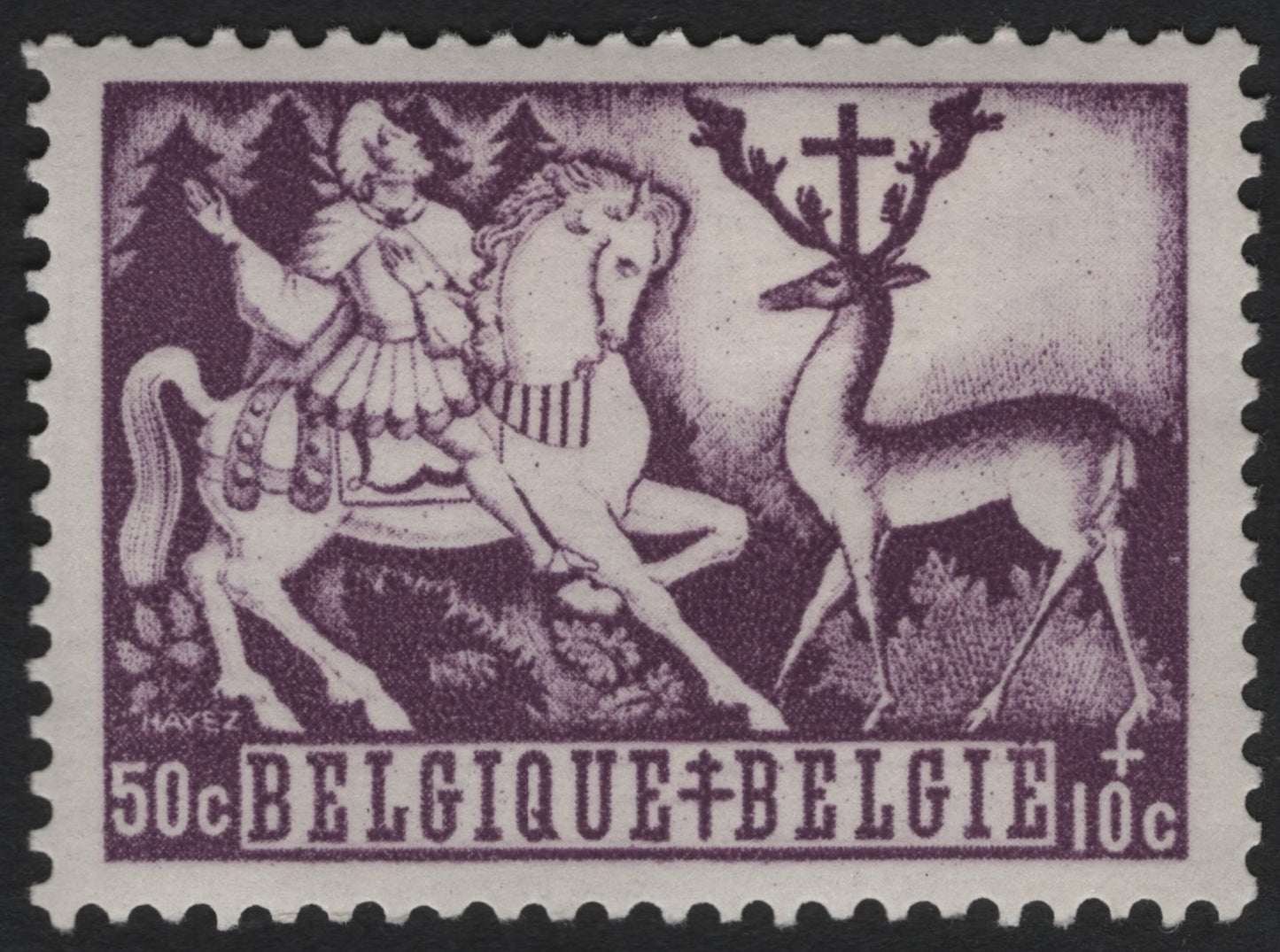 SCG9155 - Belgium 1957 – Vision of Saint Hubert (50c + 10c Semi-Postal)