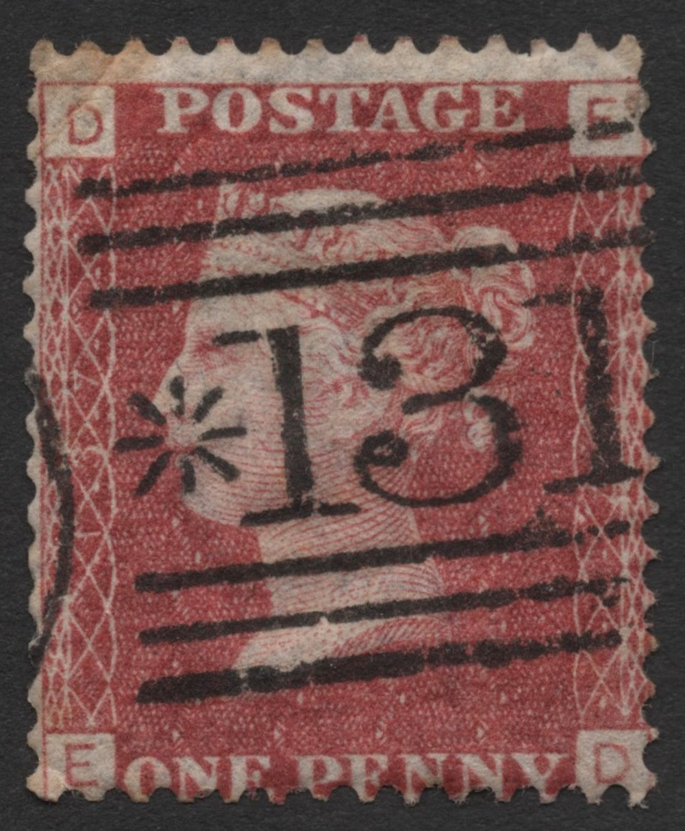 SCG343 - Great Britain Penny Red – Queen Victoria with “131” Numeral Cancel (DE Plate)