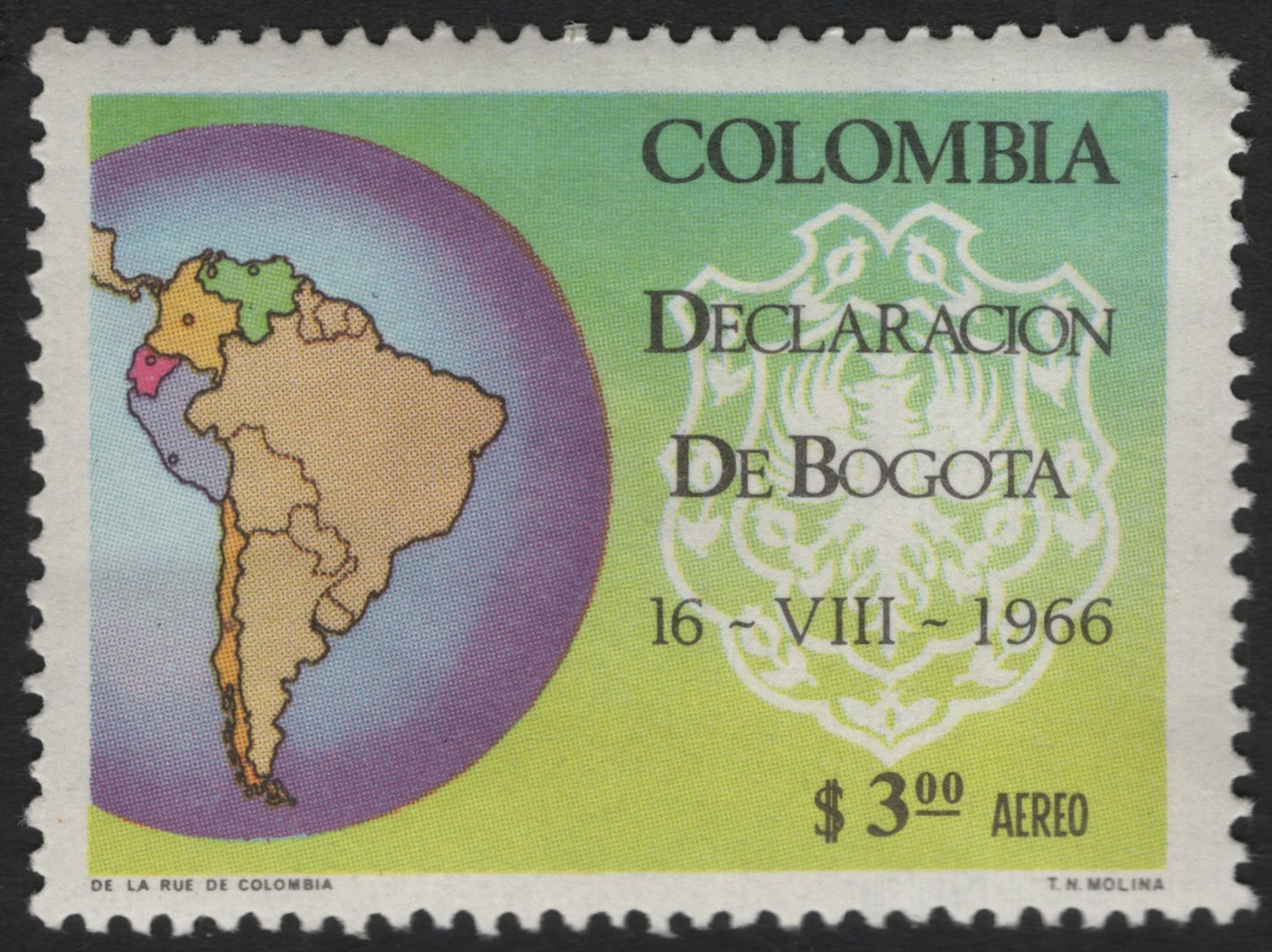 SCG9352 - Colombia 1966 – Declaración de Bogotá Airmail Commemorative ($3 Aéreo)