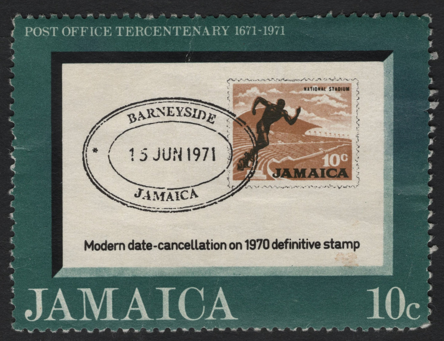 SCG9358 - Jamaica 1971 Post Office Tercentenary – 10c Modern Cancellation Issue
