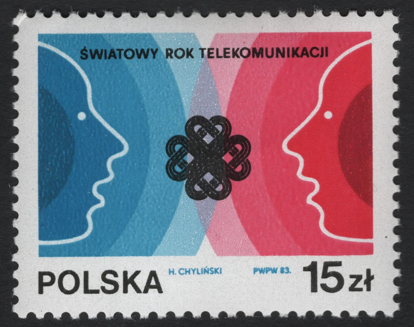 SCG9359 - Poland 1983 World Communications Year – Symbolic Faces & Connectivity Emblem (15 zł)