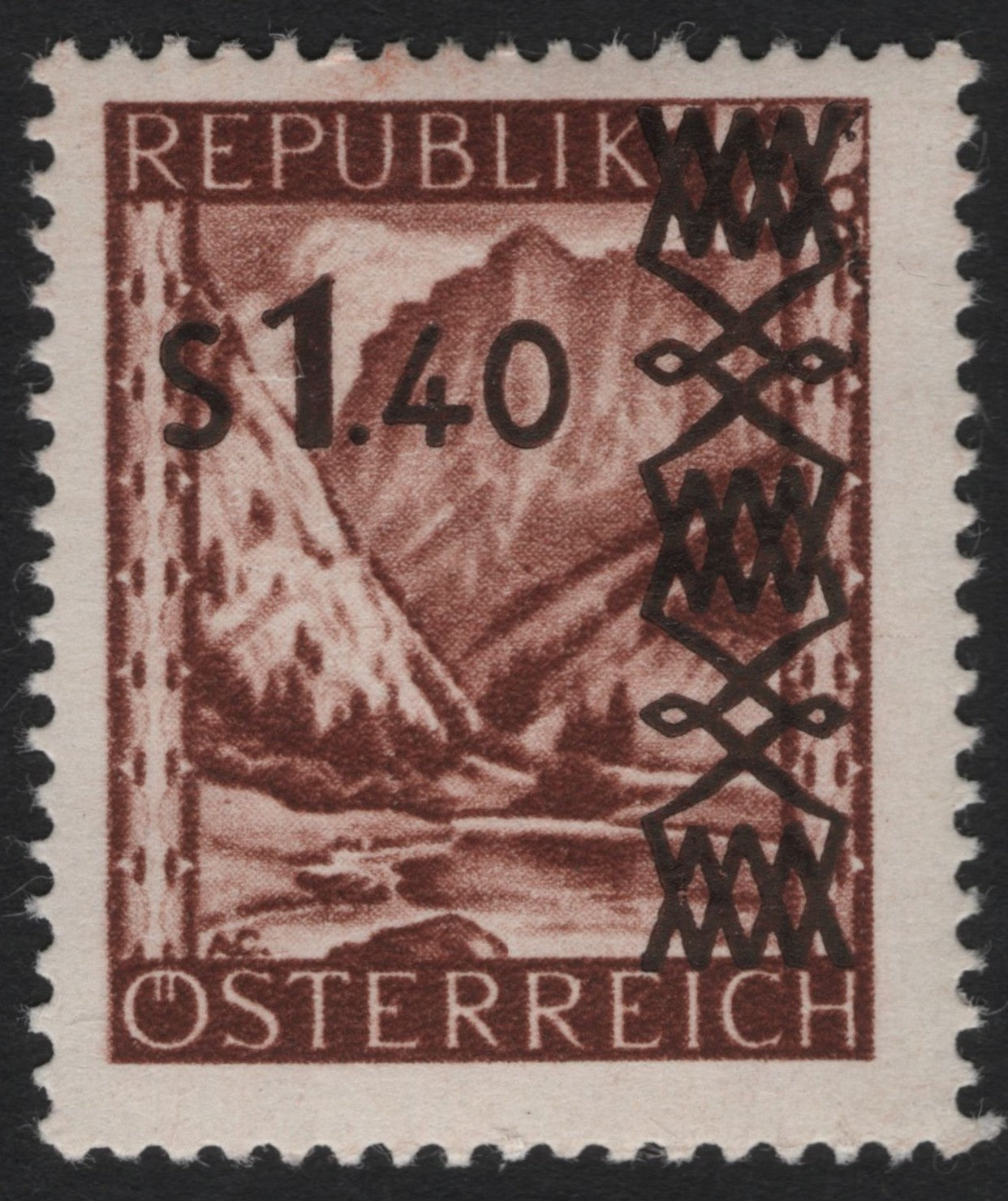 SCG9341 - Austria – 1.40 S Landscape Surcharge (1950s Provisional Issue)
