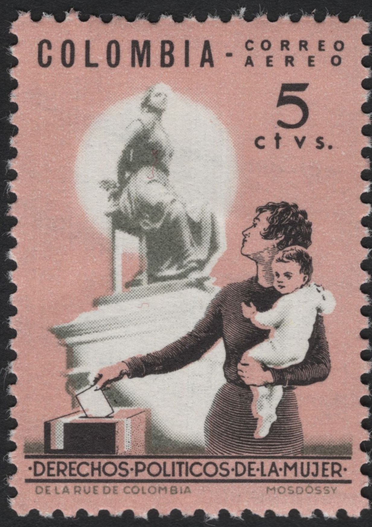 SCG10319 - Colombia 1954 Airmail – Women’s Political Rights Set (3v) – Mother & Child at Ballot Box