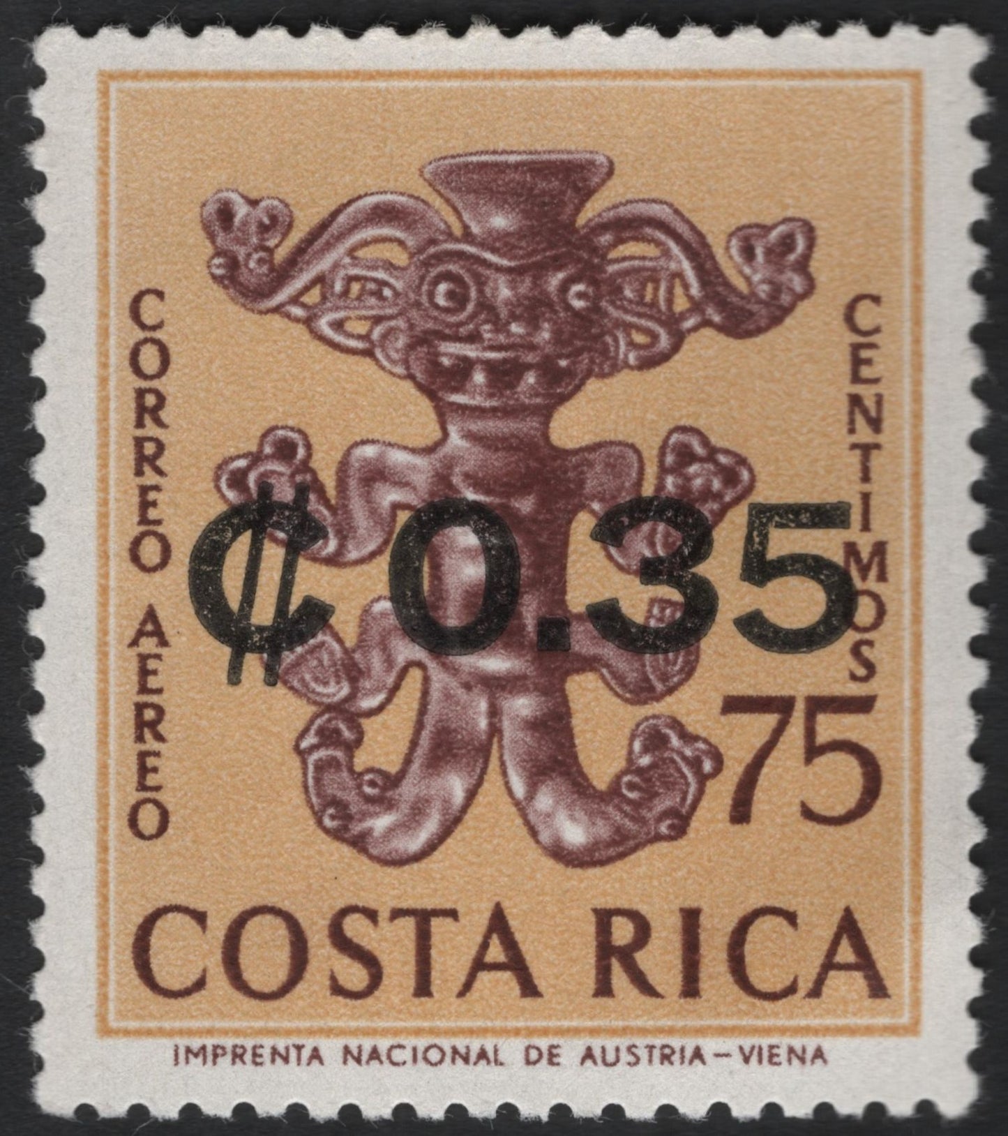 SCG8543 - Costa Rica Airmail Overprint Stamp (¢0.35 on 75 Centimos)