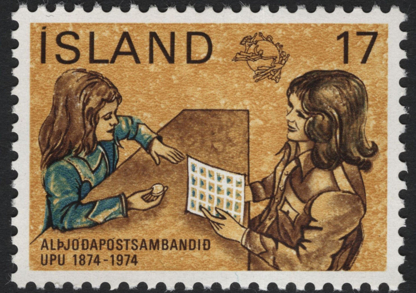 SCG10321 - Iceland 1974 – UPU Centenary Set (1874–1974), Postman & Stamp Collectors – 17kr & 20kr