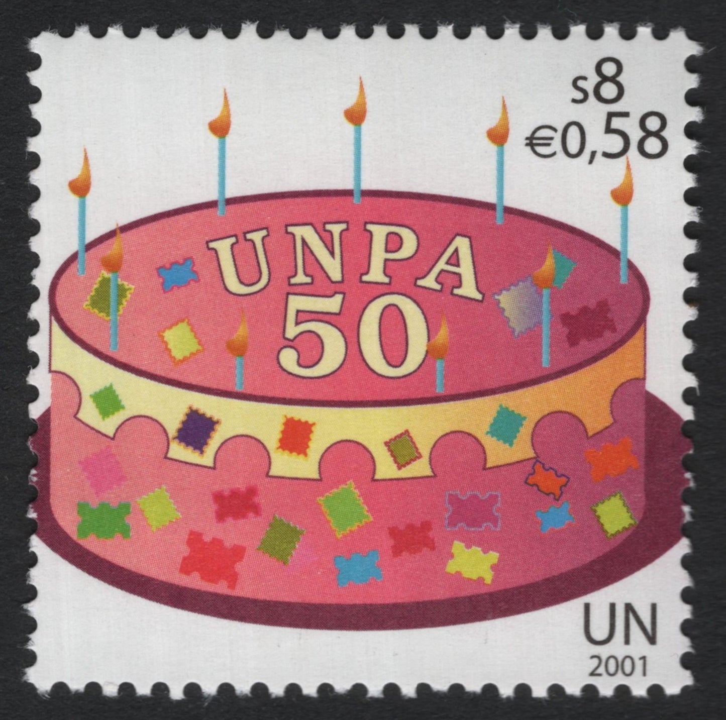 SCG8674 - United Nations Postal Administration 50th Anniversary – Birthday Cake Design (2001)