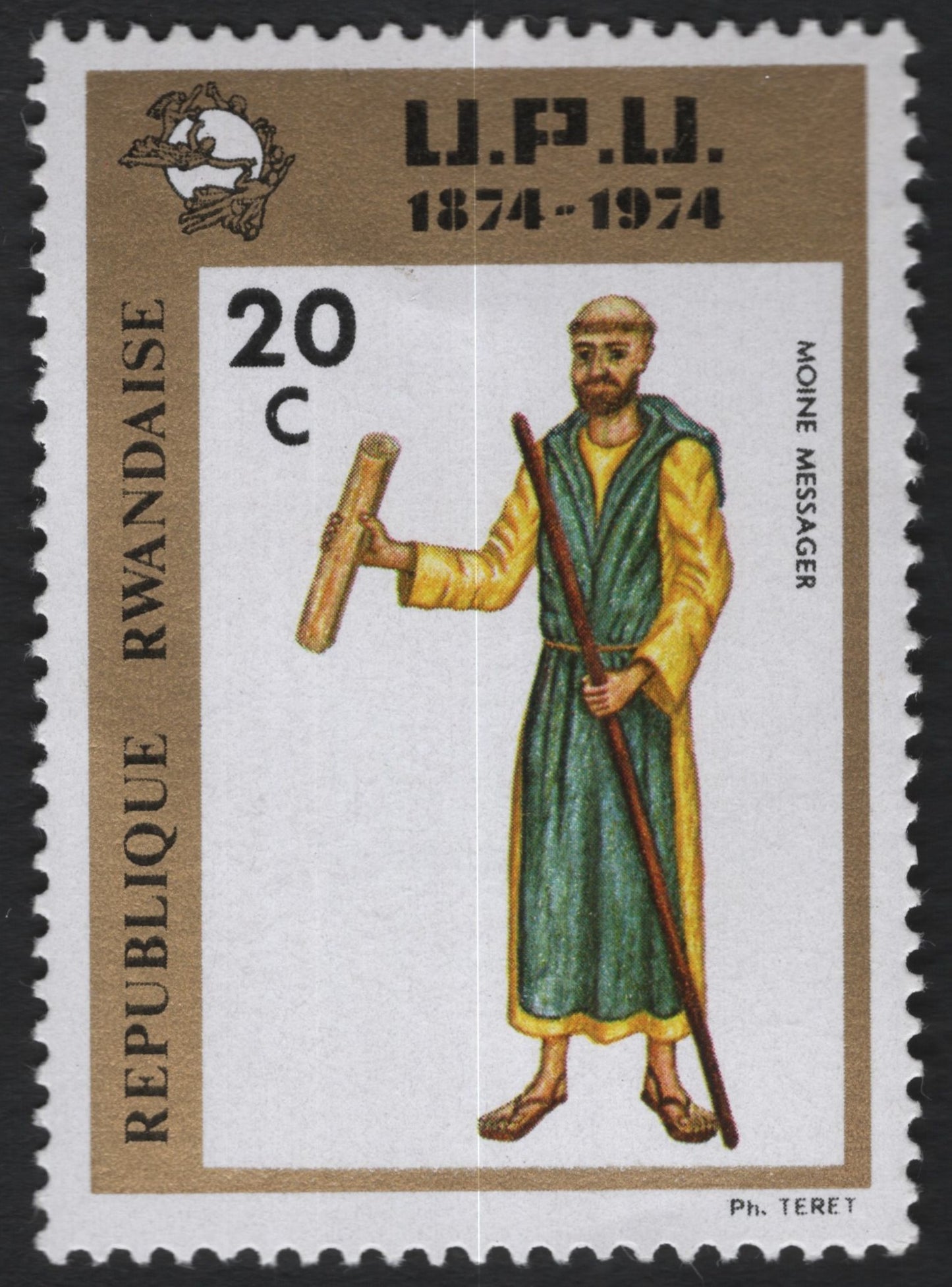 SCG9649 - Rwanda 1974 – UPU Centenary “Monk Messenger” (20c)