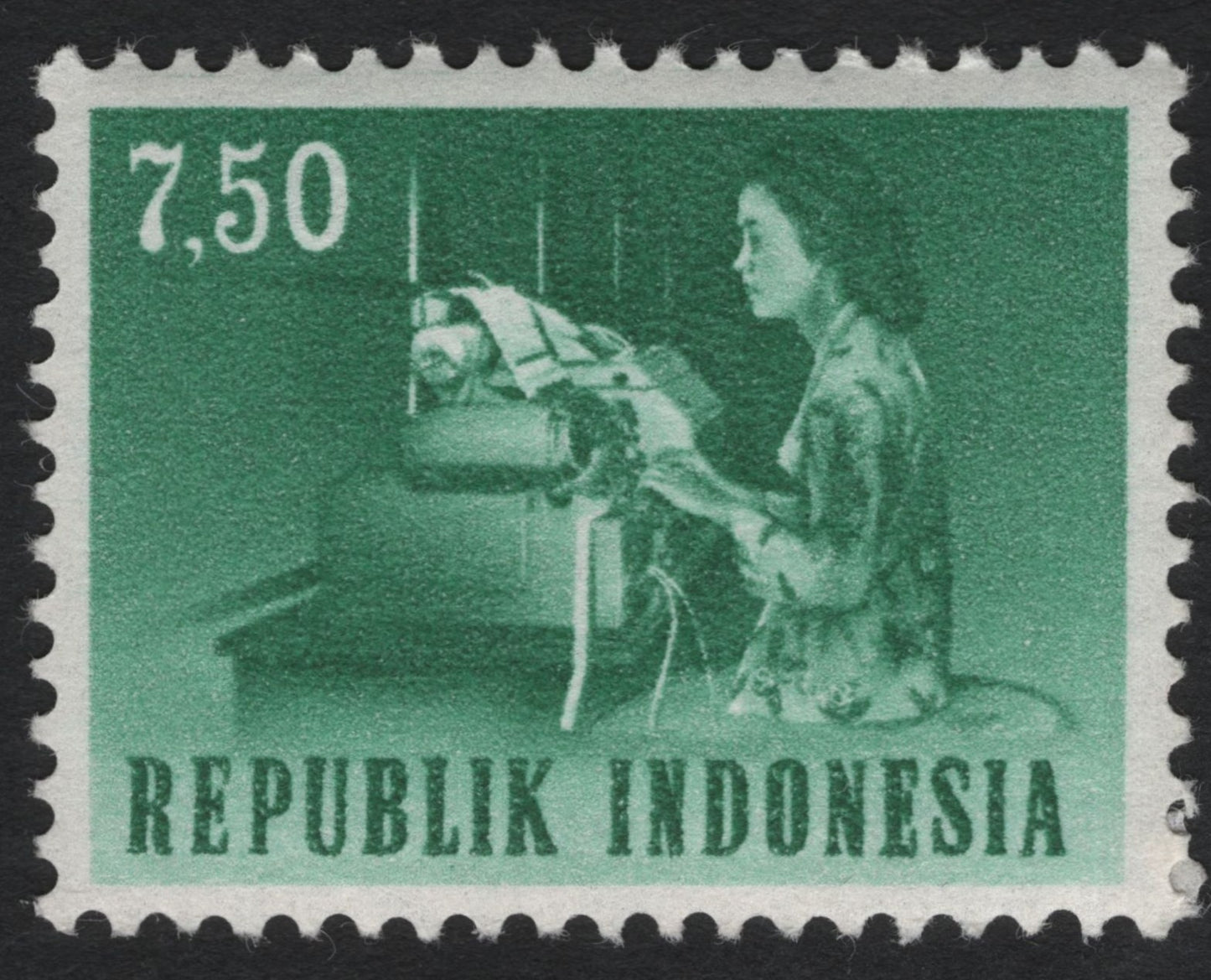 SCG9685 - Indonesia 7.50 Sen “Machine Operator” Definitive (1950s–60s)