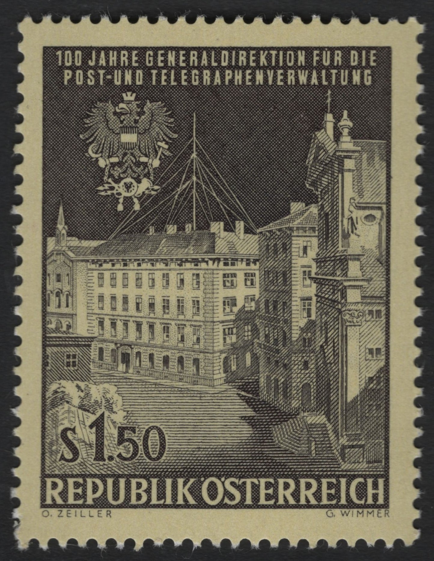 SCG9705 - Austria 1950 “100 Years of Post & Telegraph Directorate” – 1.50s Black-Brown