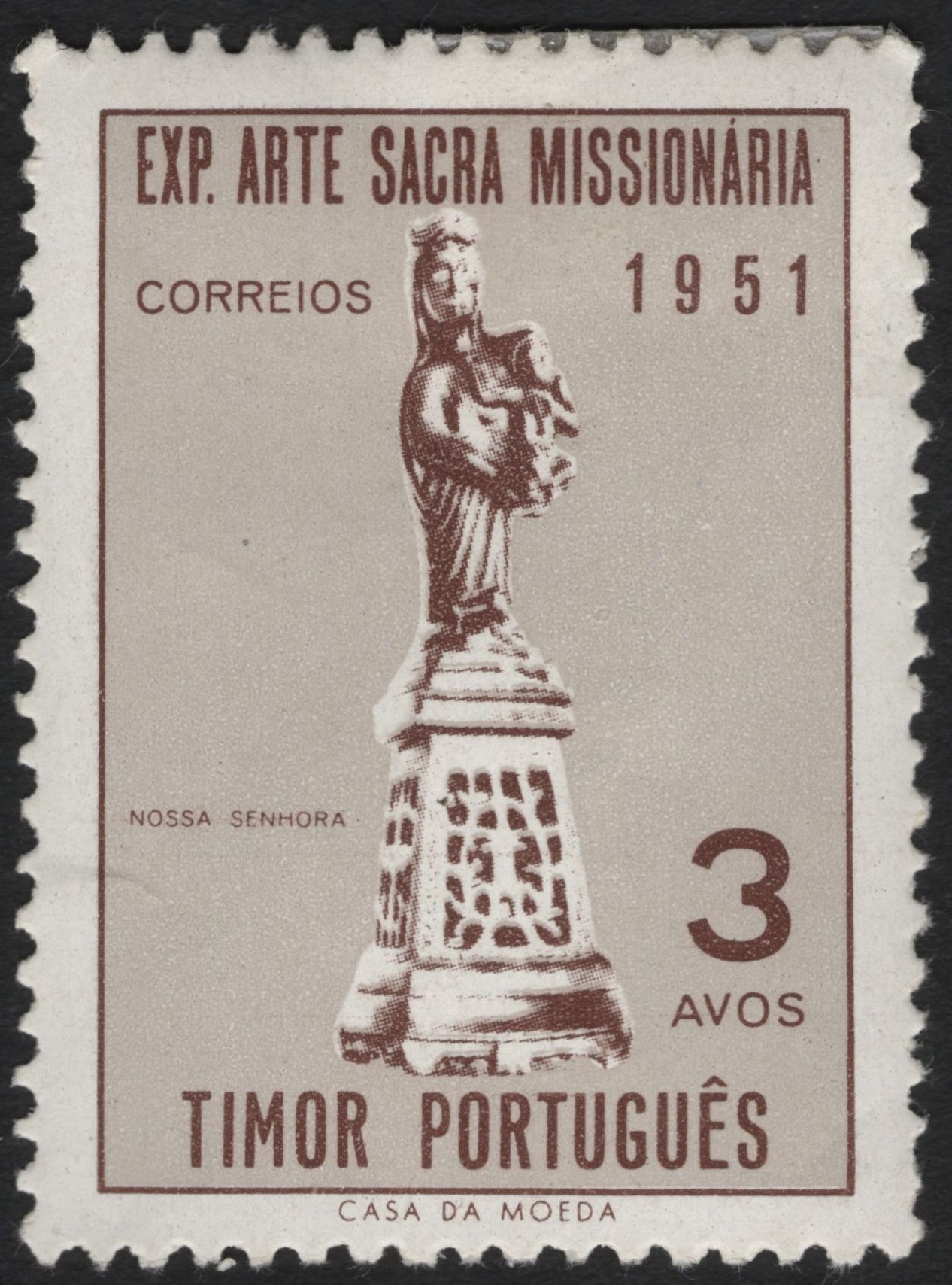 SCG9693 - 1951 Portuguese Timor – “Nossa Senhora” Sacred Missionary Art Stamp (3 Avos)