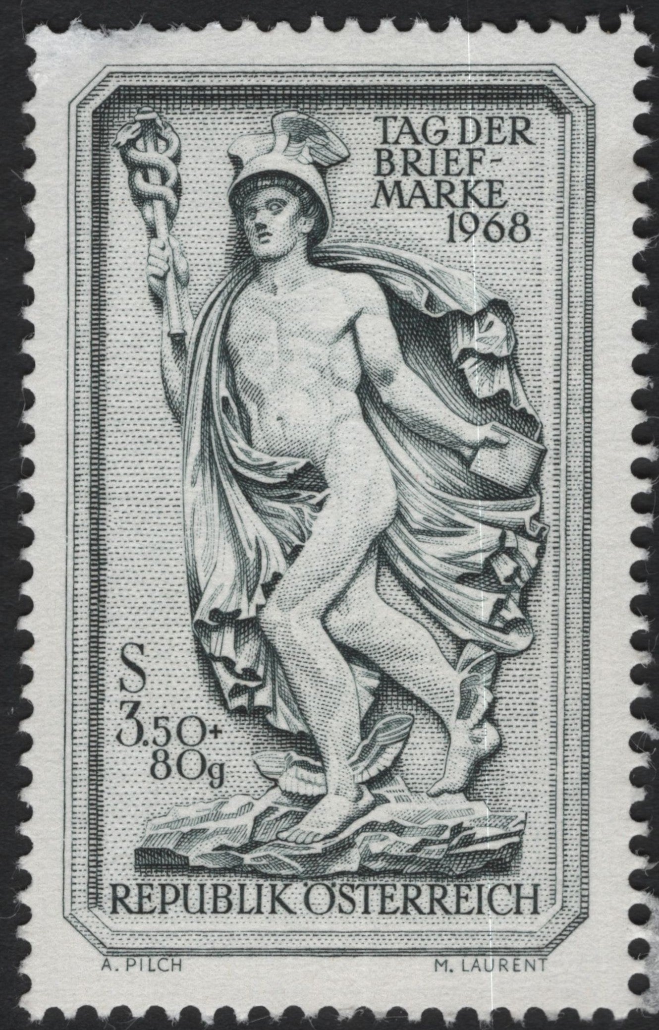 SCG9770 - Austria 1968 – “Tag der Briefmarke” Semi-Postal Stamp Featuring Hermes