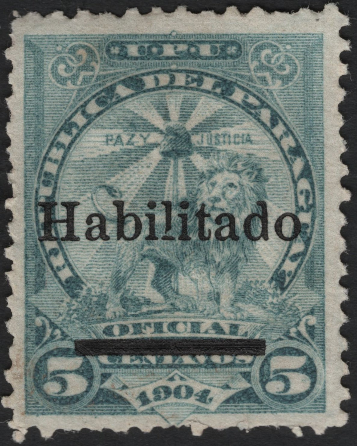 SCG9380 - Paraguay 1904 “Habilitado” Surcharge on 5c Official Stamp
