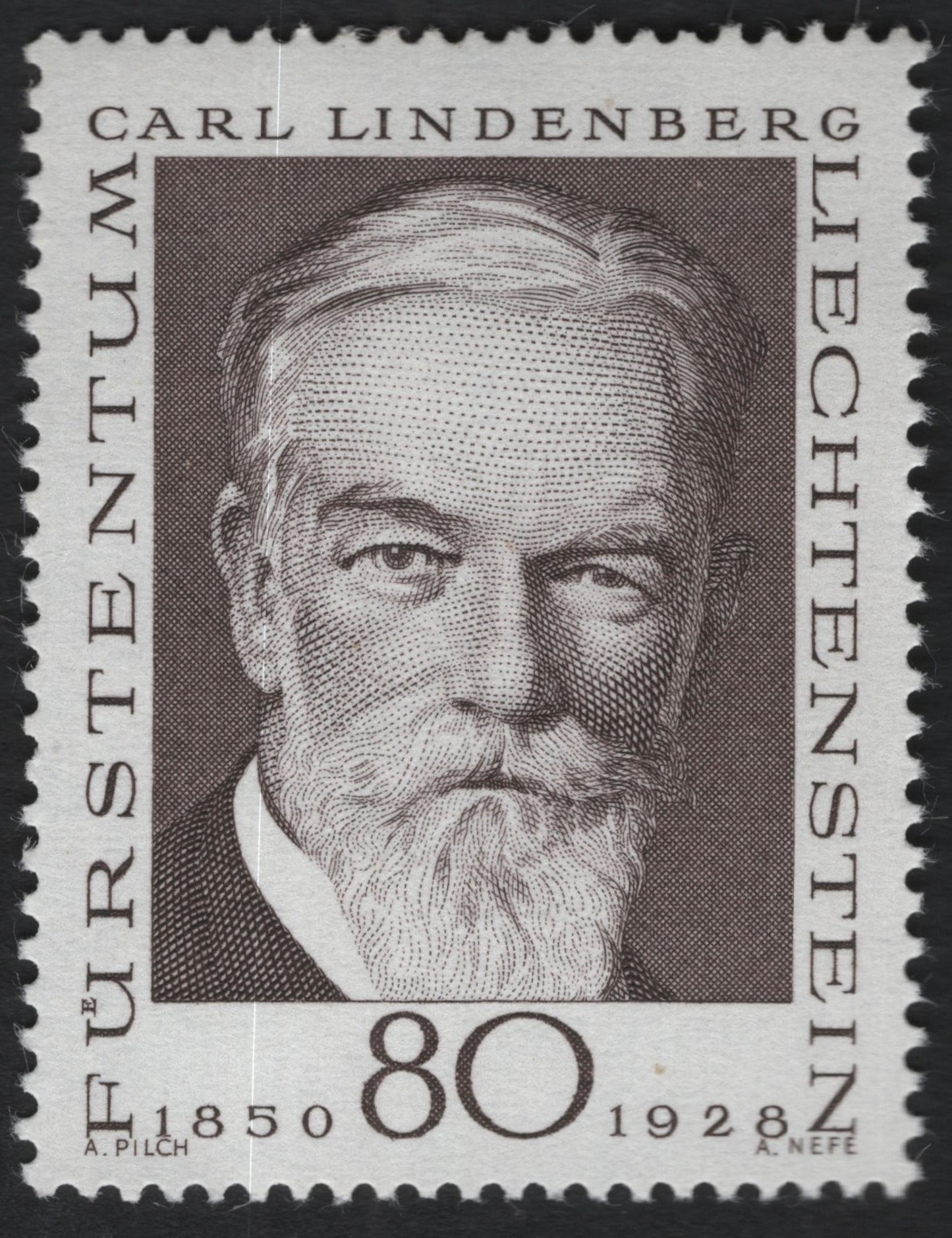 SCG9780 - Liechtenstein 1950 – Carl Lindenberg Portrait (80Rp, Brown)