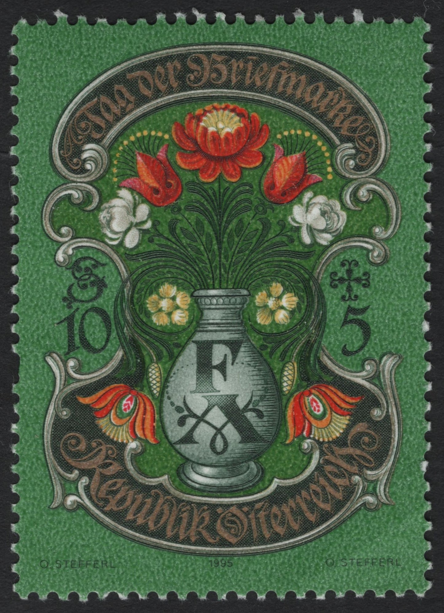 SCG8216 - Austria 1995 – Day of the Postage Stamp: Floral Folk Art Design