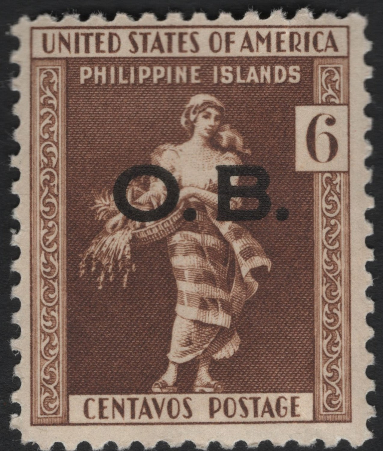 SCG9390 - Philippine Islands (U.S. Administration) – 6c Brown “Woman with Harvest” with O.B. Official Overprint
