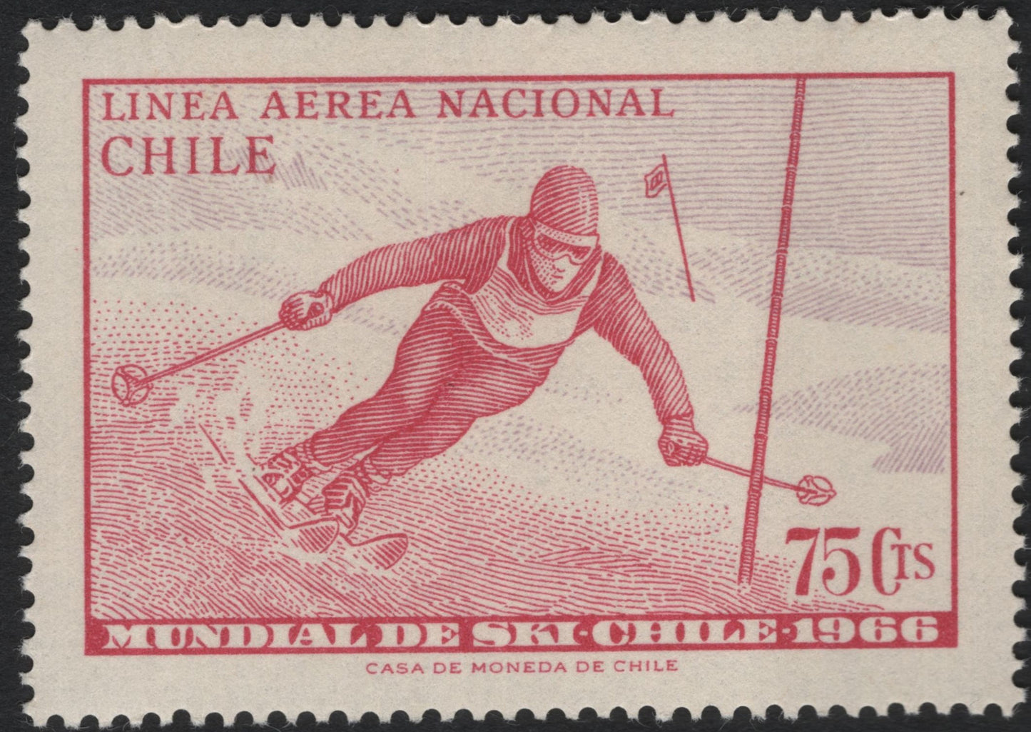 SCG6530 - Chile 1966 World Ski Championship Airmail Stamp – 75 Centavos
