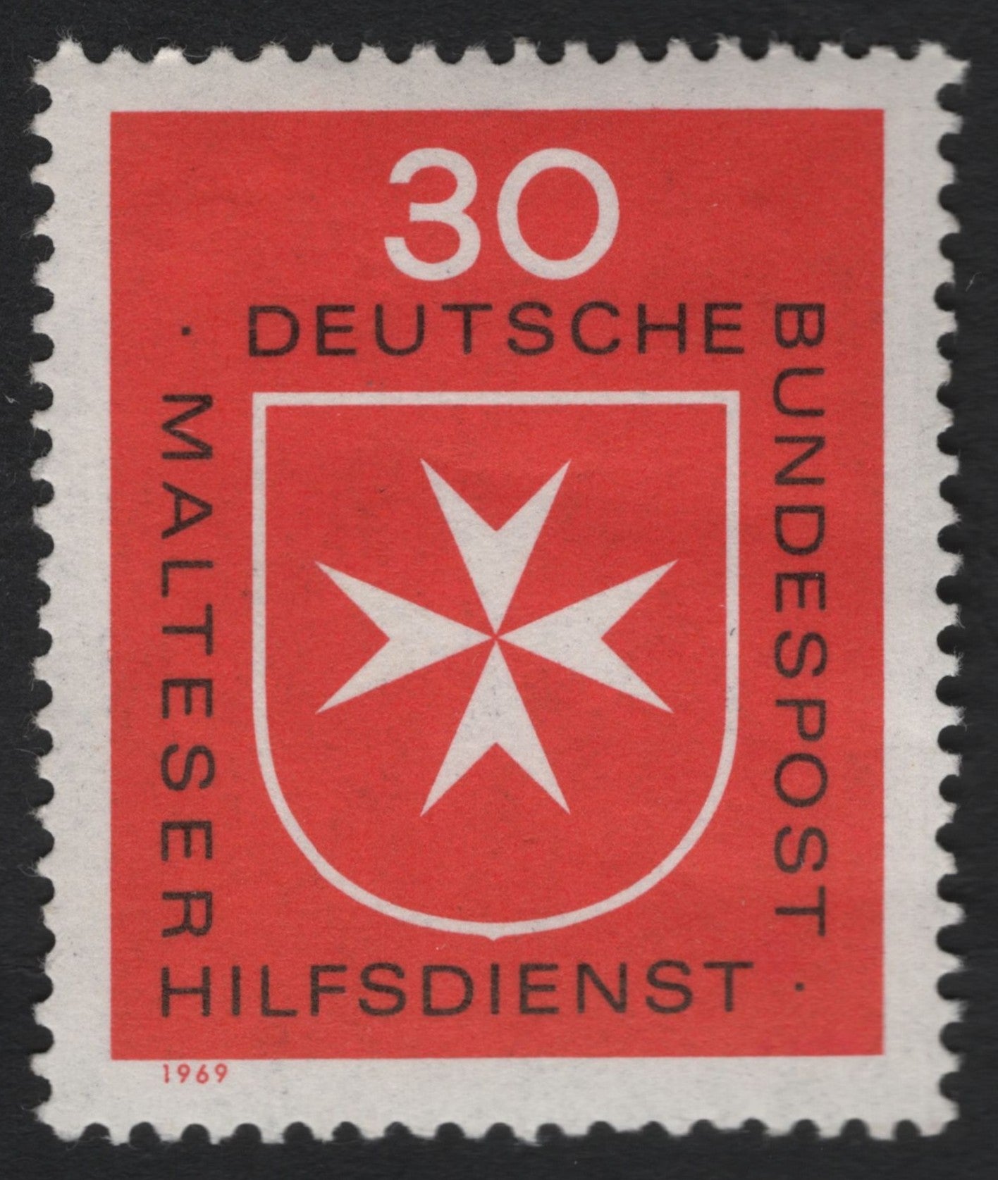 SCG10062 - Germany 1969 – Malteser Hilfsdienst Emblem 30 Pf Red