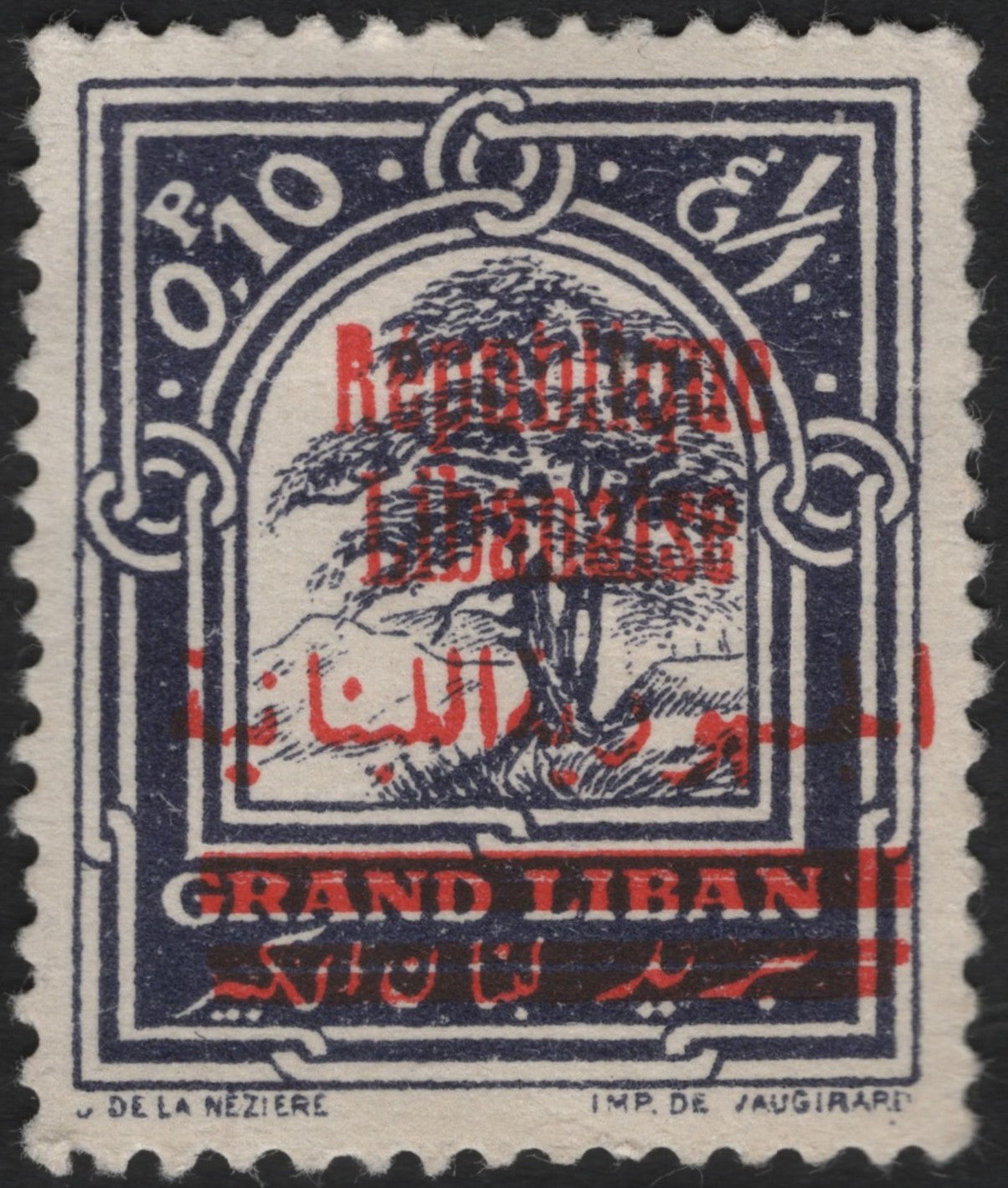 SCG9369 - Lebanon – 1924 Overprinted “Republique Libanaise” 10p Cedar of Lebanon (Grand Liban Issue)