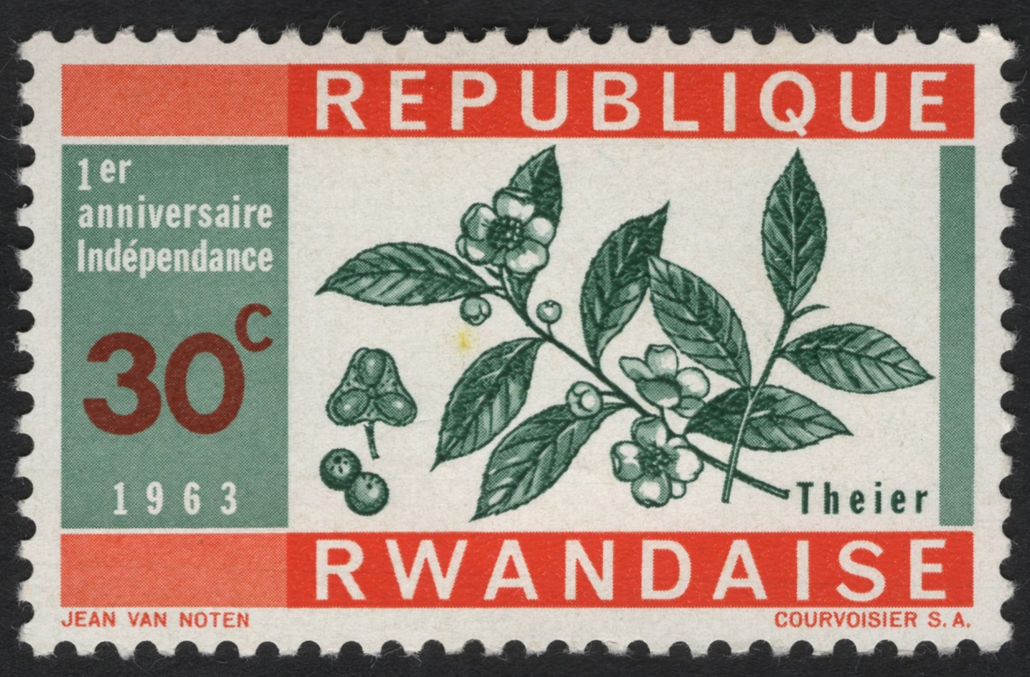 SCG9807 - Rwanda 1963 – 1st Anniversary of Independence “Theier” Tea Plant – 30c