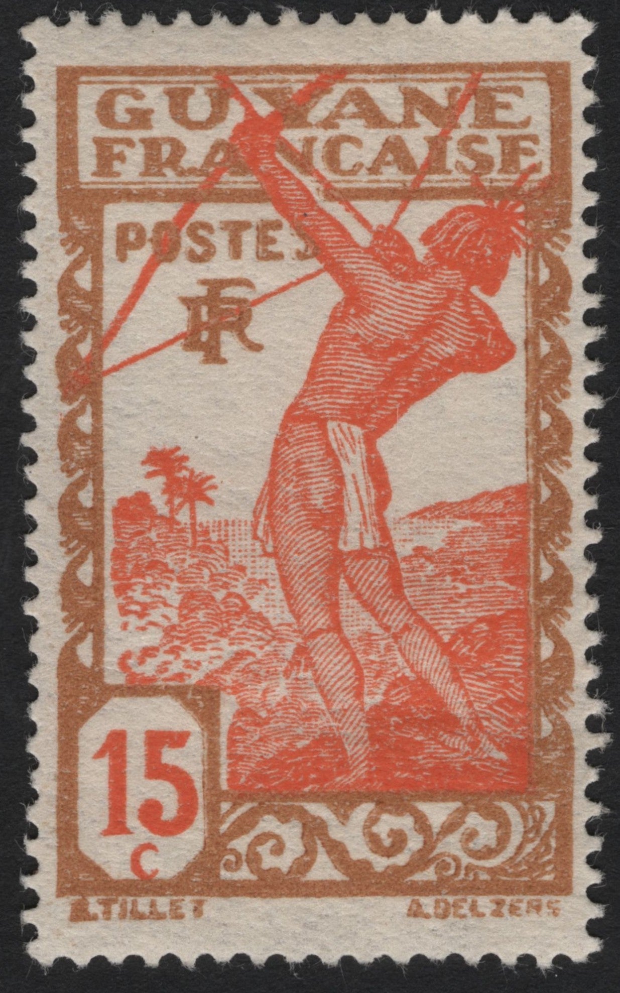 SCG6700 - French Guiana 15c Indigenous Archer Stamp (1930s Issue)
