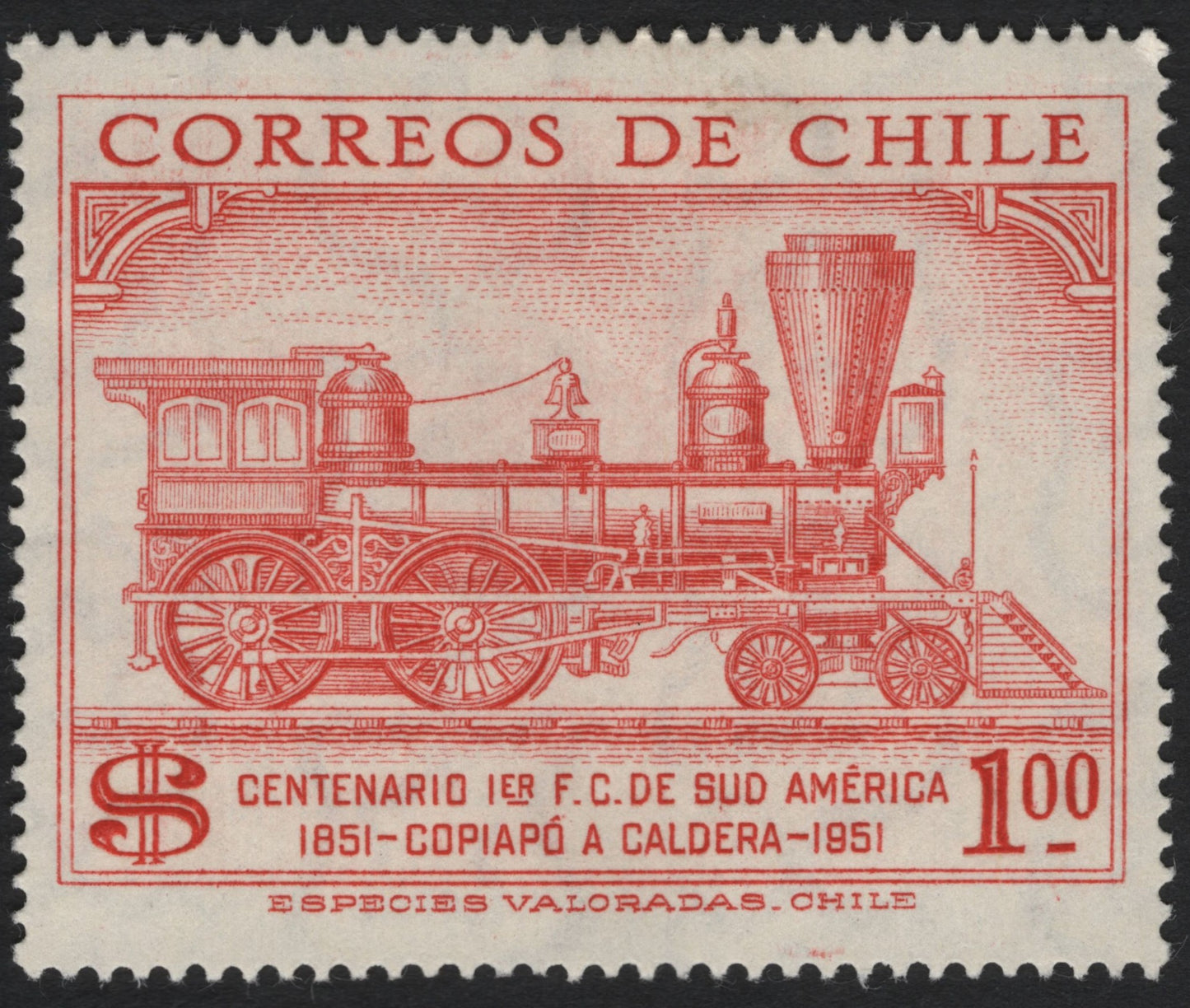 SCG8809 - Chile 1951 – Centenary of the First South American Railway (Locomotive “Copiapó”)