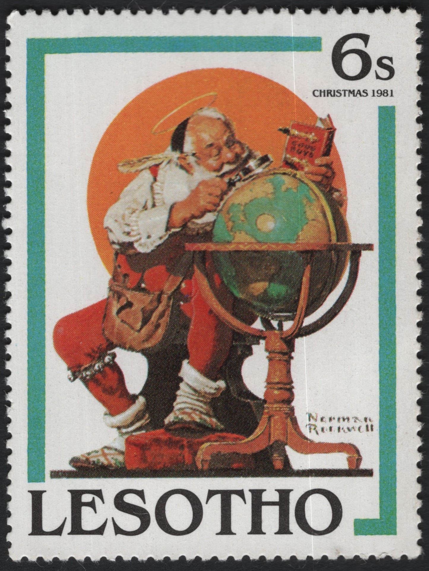 SCG9826 - Lesotho – 1981 Christmas 6s “Santa Studying the Globe” (Norman Rockwell)