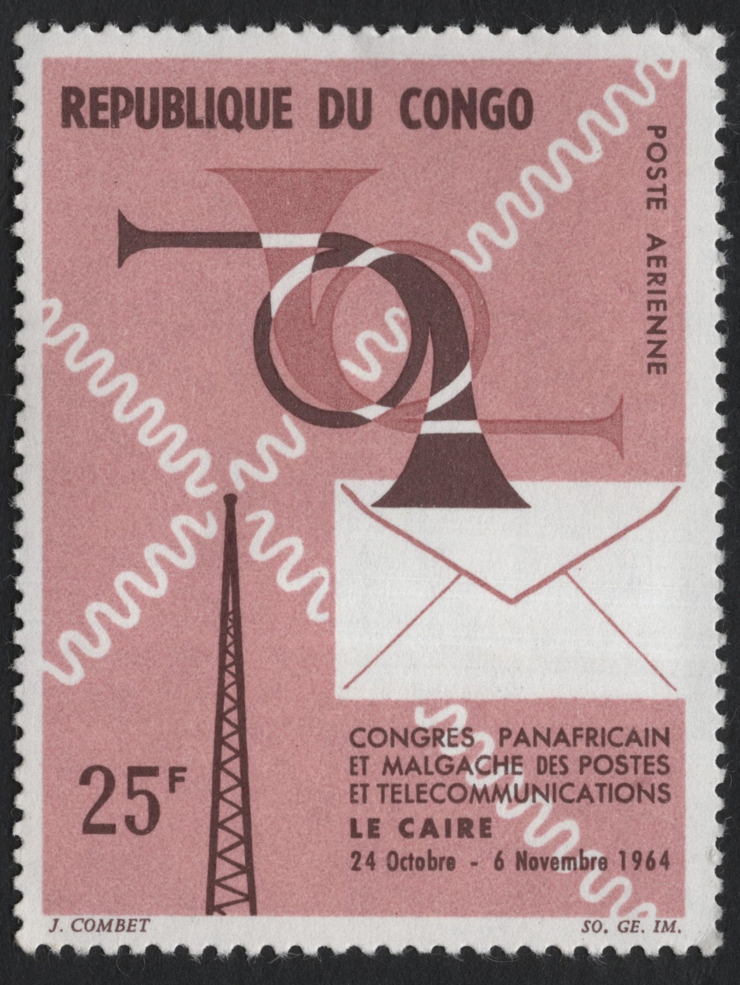 SCG9827 - Republic of the Congo 1964 – Pan-African & Malagasy Postal & Telecommunications Congress, Cairo – 25F Airmail