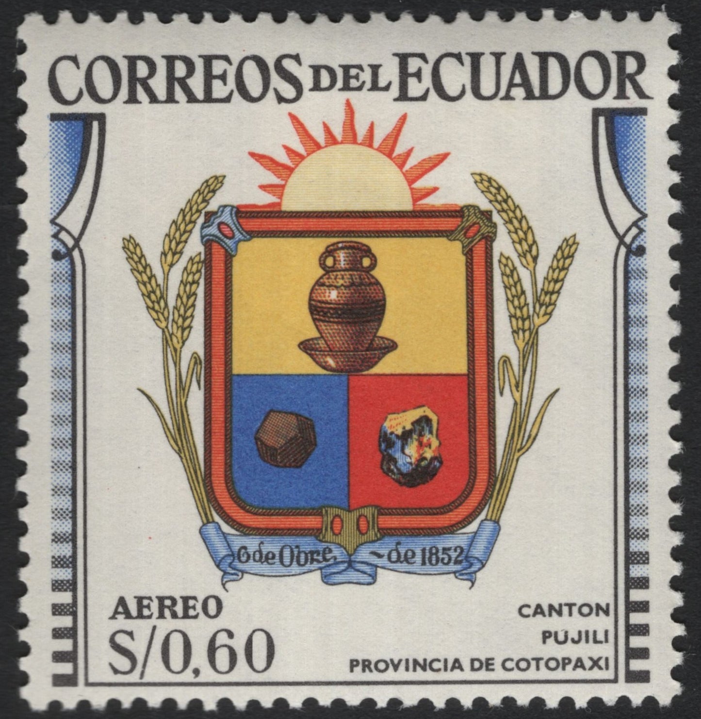SCG10099 - Ecuador – Pujilí Canton Coat of Arms Airmail Stamp (S/0.60, c. 1970s–1980s)