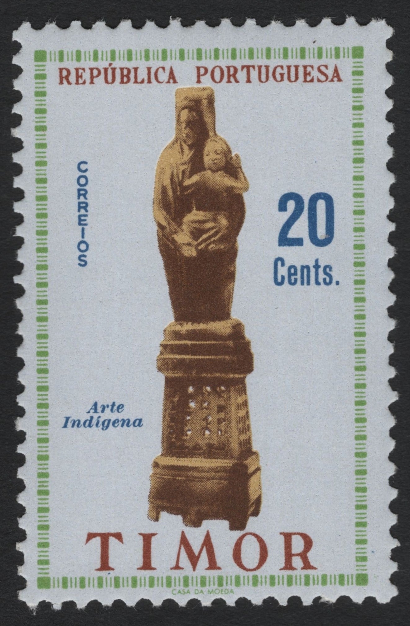 SCG6752 - Timor 20 Cents – Indigenous Art Statue (Portuguese Timor, República Portuguesa)