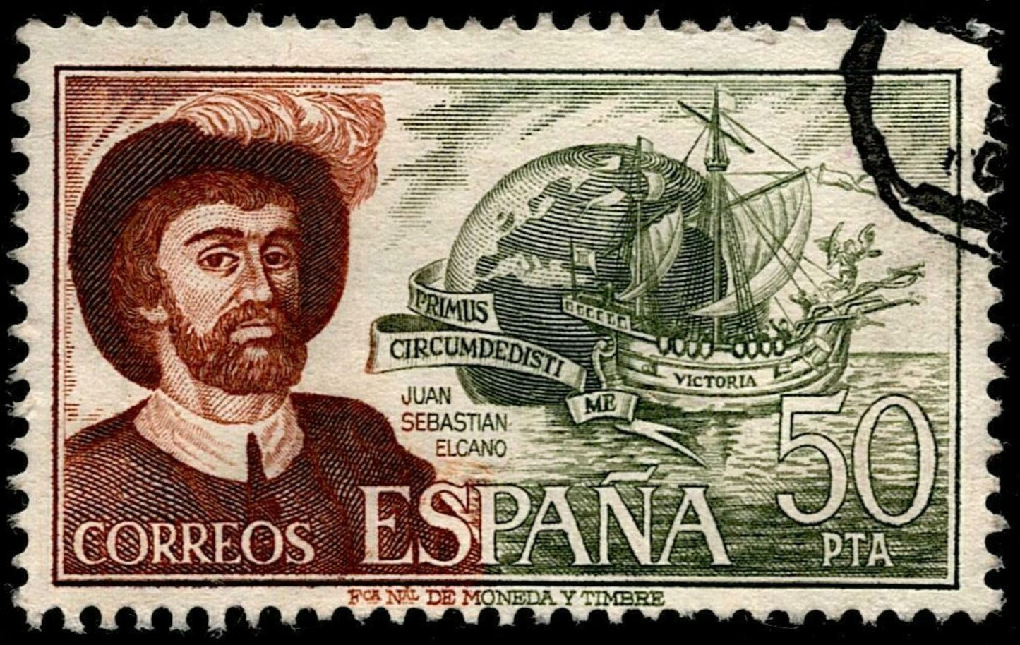 SCG673 - Spain 50 Pesetas Juan Sebastián Elcano Commemorative Stamp (Used)