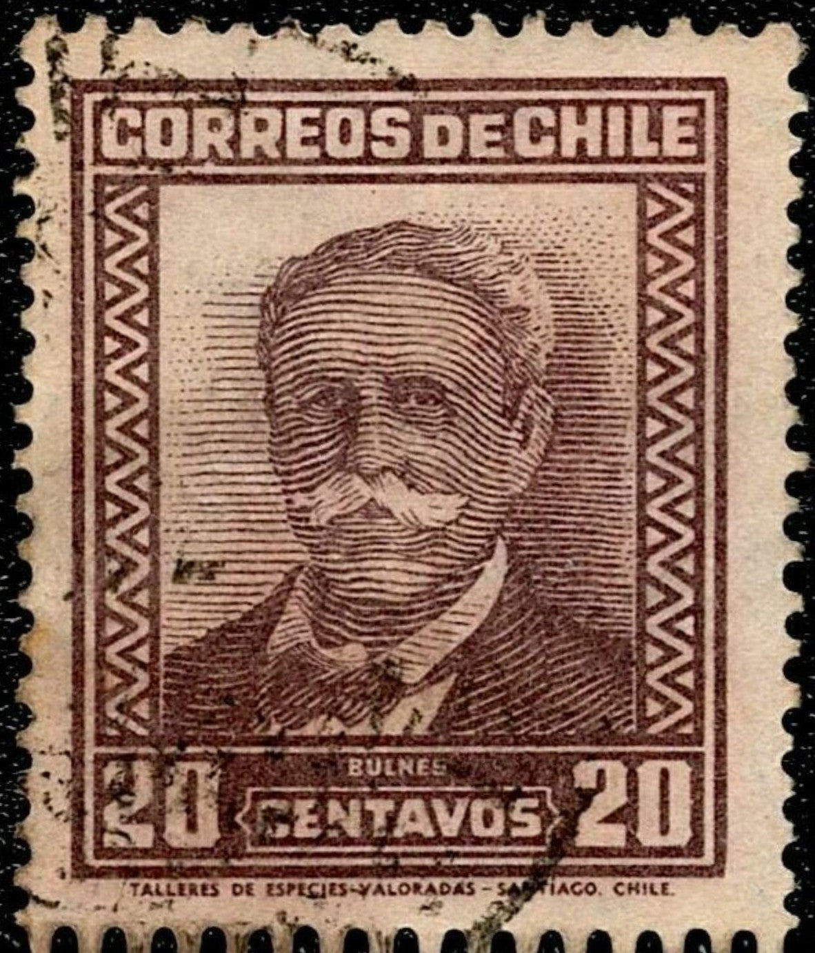 SCG693 - Chile 20 Centavos Manuel Bulnes Portrait Used