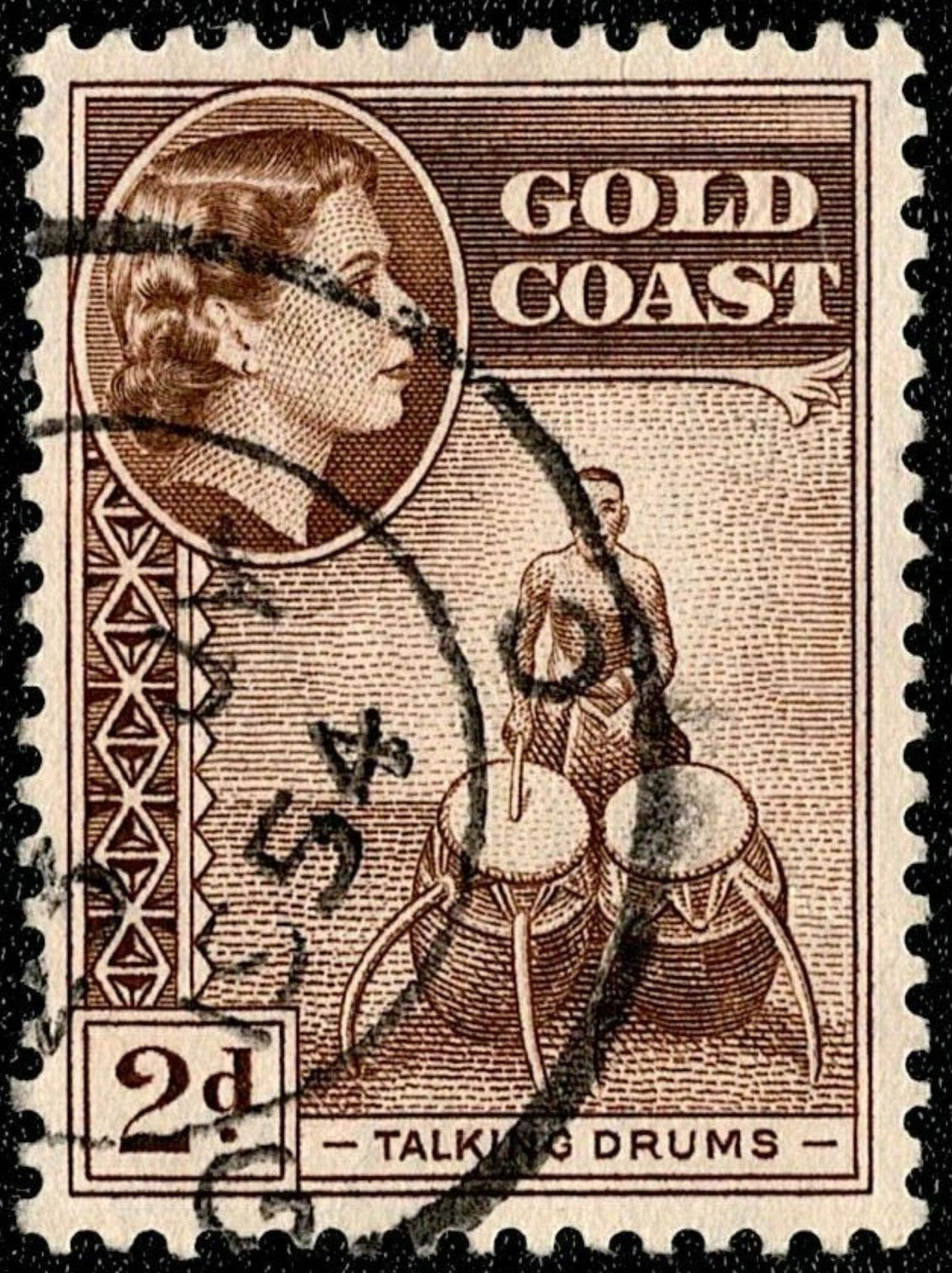 SCG691 - Gold Coast 2d Talking Drums Queen Elizabeth II Used