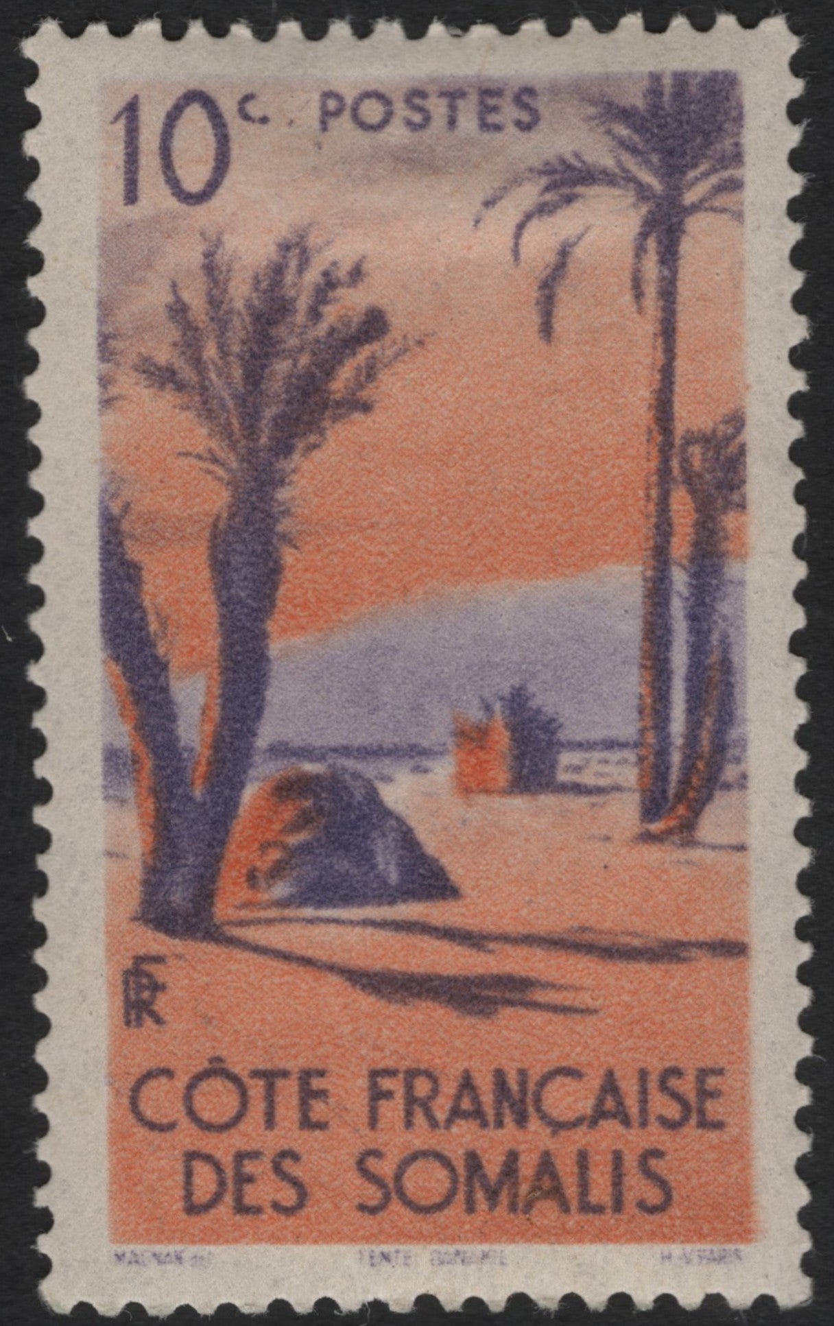 SCG9590 - Côte Française des Somalis – Desert Landscape with Palms (10c, circa 1940s–50s)
